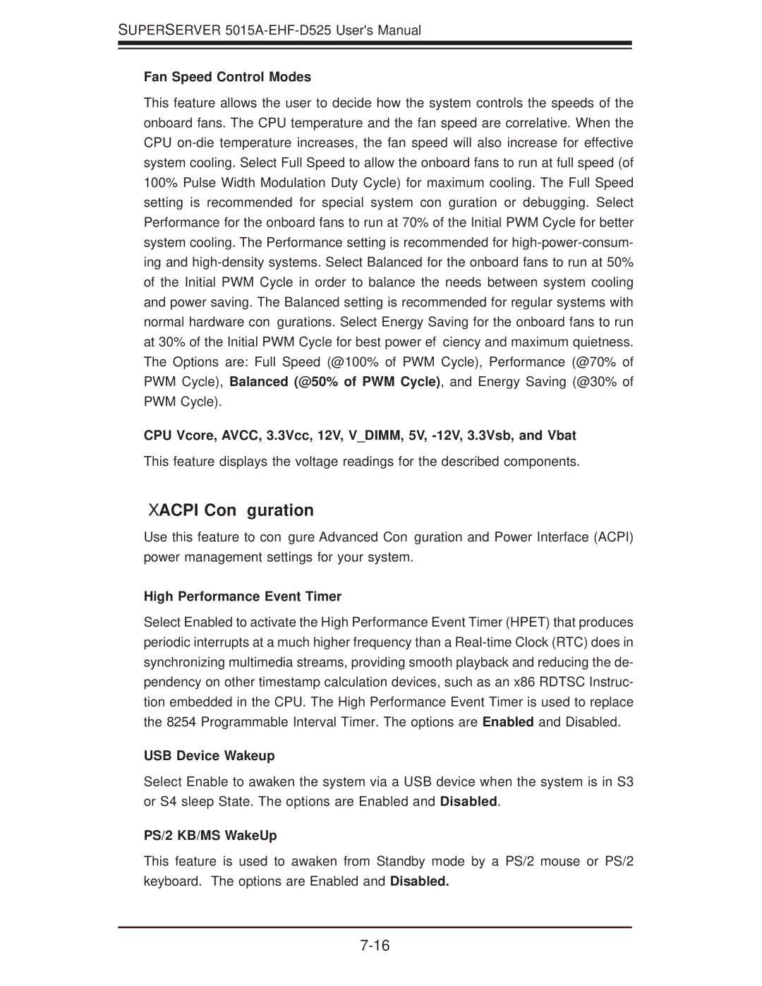 SUPER MICRO Computer 5015A-EHF-D525 user manual Xacpi Conﬁguration, Fan Speed Control Modes, High Performance Event Timer 