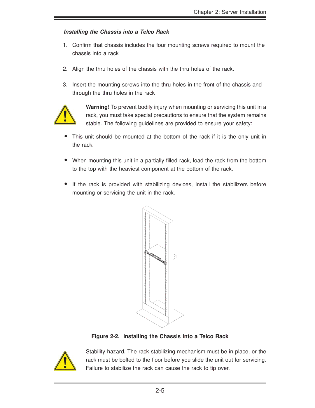 SUPER MICRO Computer 5015A-EHF user manual Installing the Chassis into a Telco Rack 