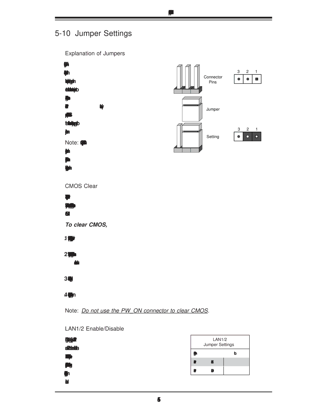 SUPER MICRO Computer 5015A-EHF user manual Jumper Settings, Explanation of Jumpers, Cmos Clear, LAN1/2 Enable/Disable 