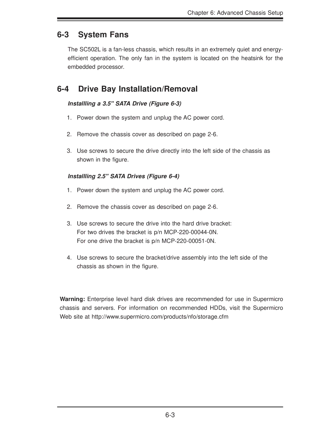 SUPER MICRO Computer 5015A-EHF user manual System Fans, Drive Bay Installation/Removal 