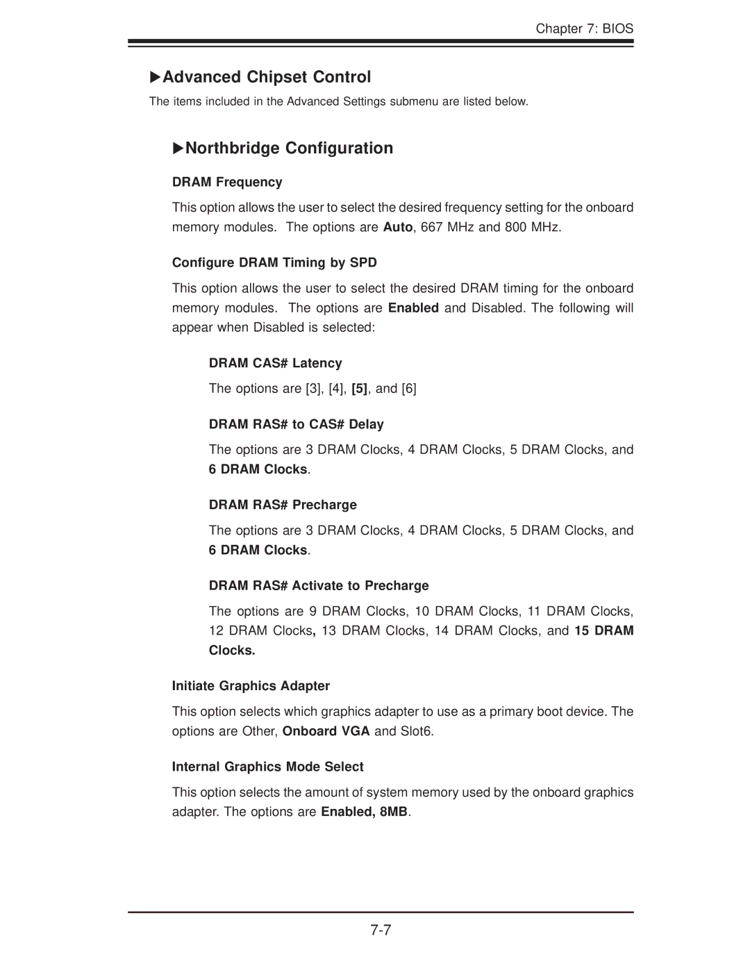 SUPER MICRO Computer 5015A-EHF user manual Advanced Chipset Control, Northbridge Conﬁguration 