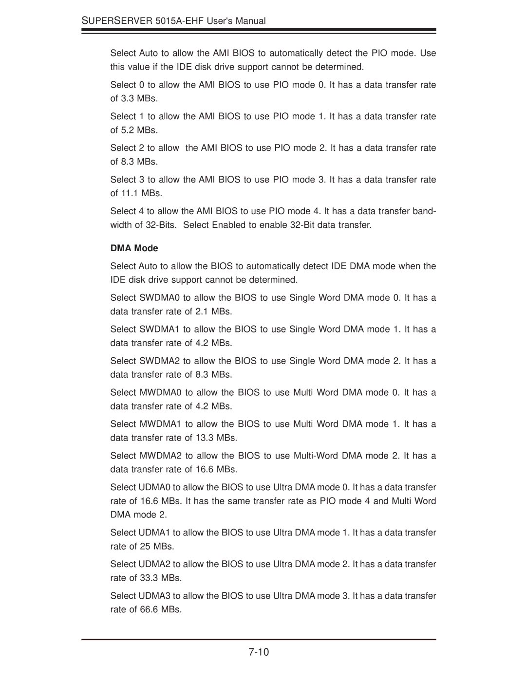 SUPER MICRO Computer 5015A-EHF user manual DMA Mode 