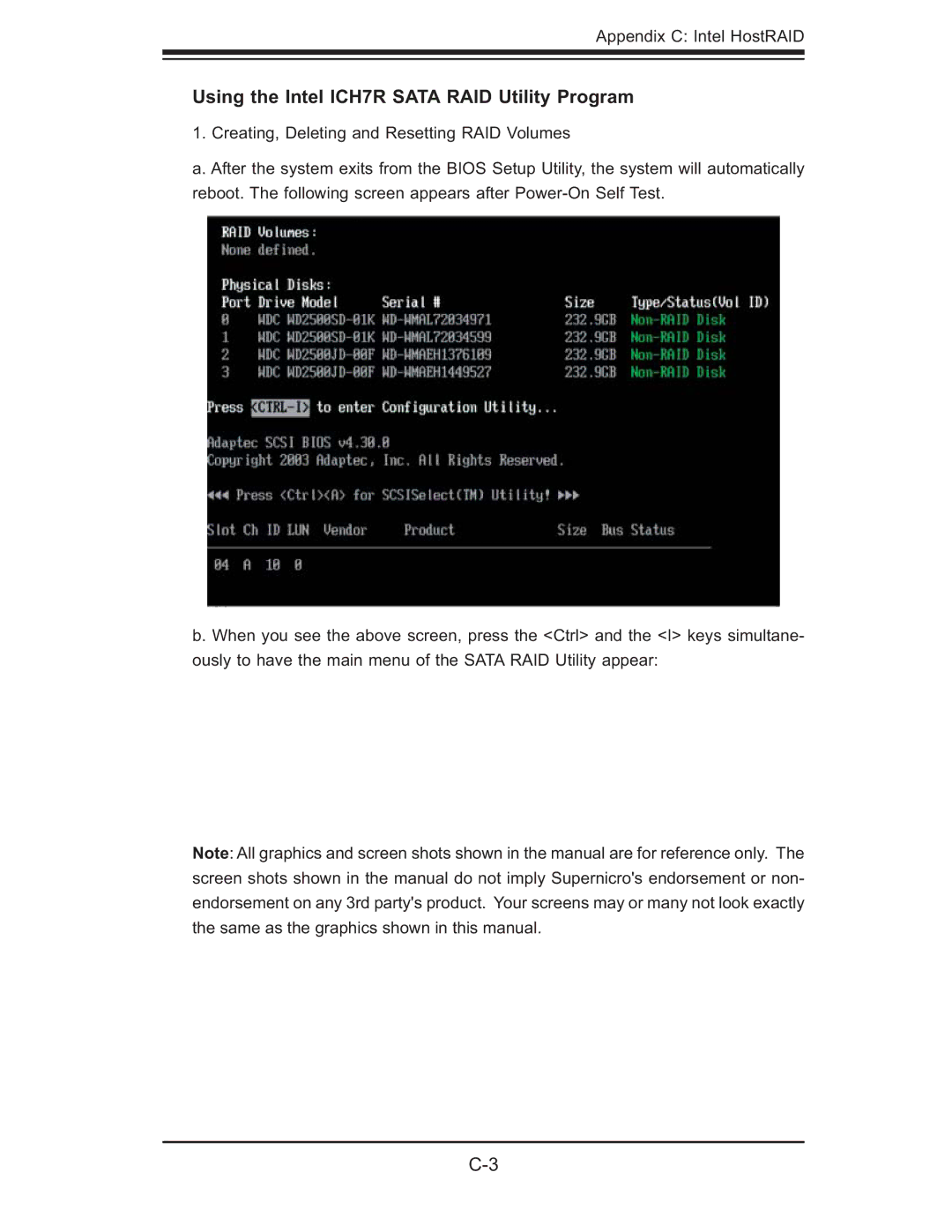 SUPER MICRO Computer 5015M-NTR, 5015M-UR user manual Using the Intel ICH7R Sata RAID Utility Program 