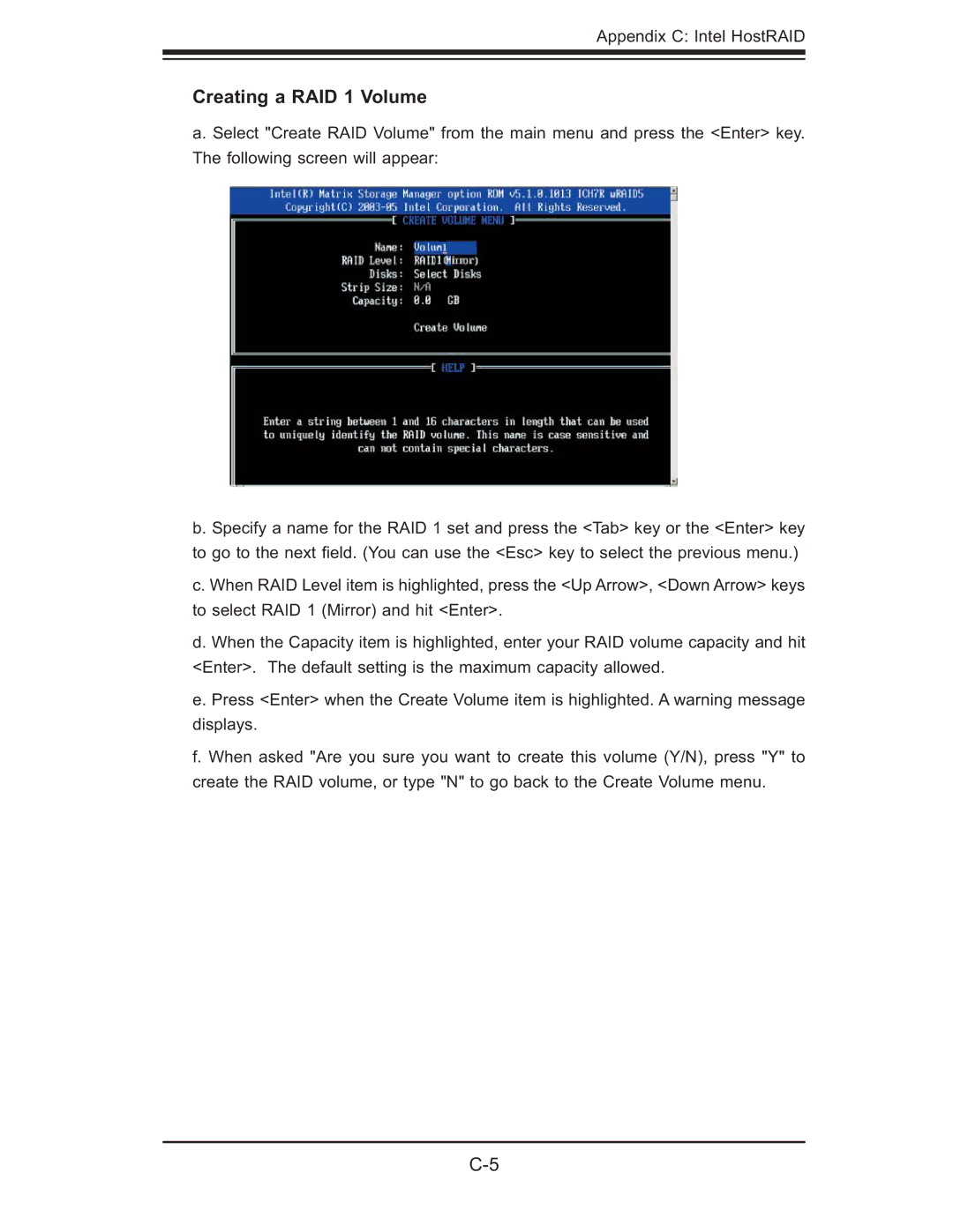 SUPER MICRO Computer 5015M-UR, 5015M-NTR user manual Creating a RAID 1 Volume 