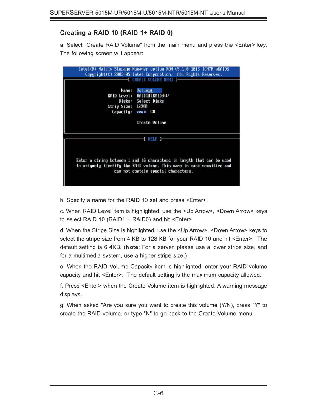 SUPER MICRO Computer 5015M-UR, 5015M-NTR user manual Creating a RAID 10 RAID 1+ RAID 