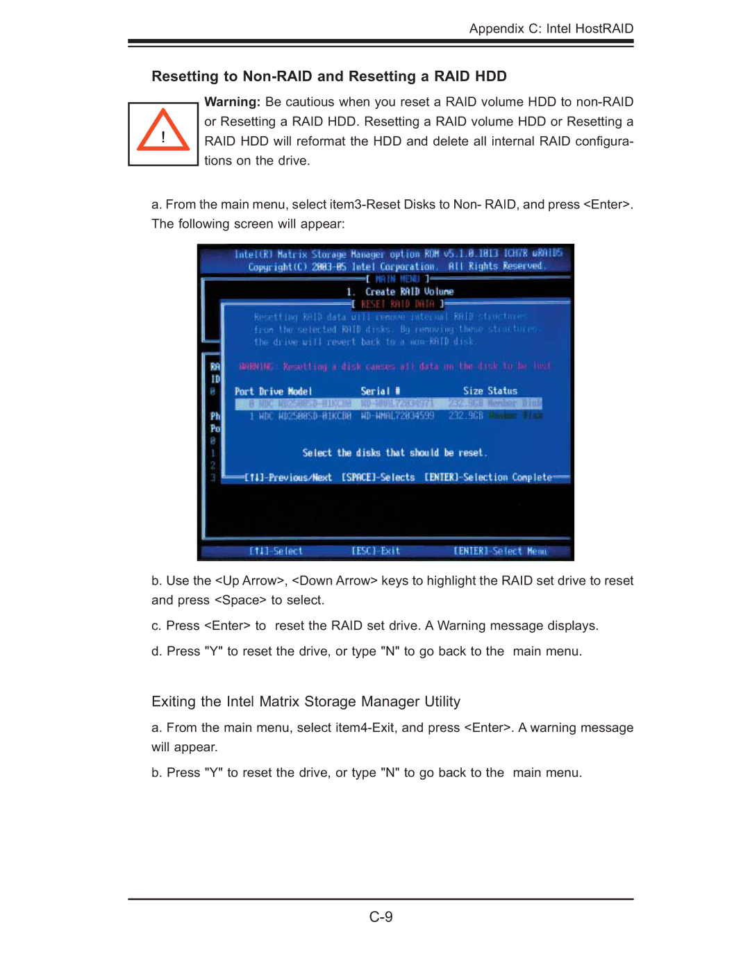 SUPER MICRO Computer 5015M-UR, 5015M-NTR user manual Resetting to Non-RAID and Resetting a RAID HDD 