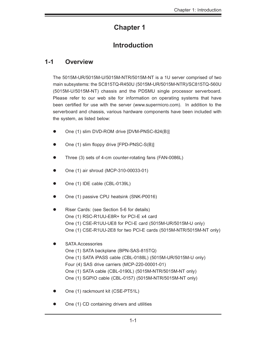 SUPER MICRO Computer 5015M-NTR, 5015M-UR user manual Chapter Introduction, Overview 