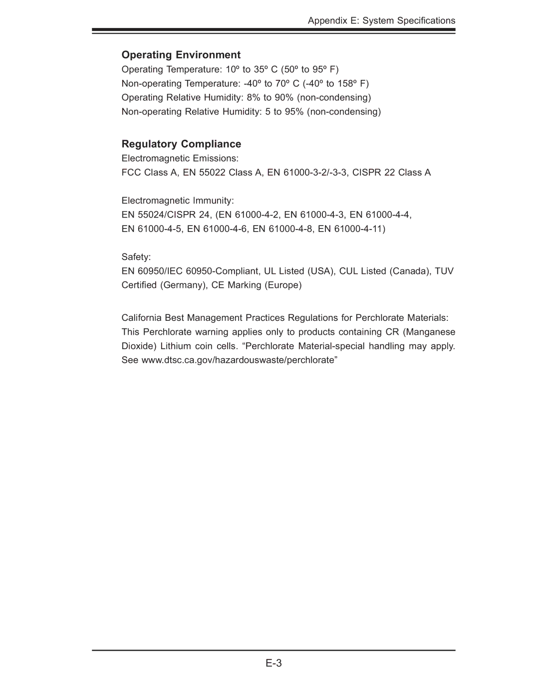 SUPER MICRO Computer 5015M-UR, 5015M-NTR user manual Operating Environment, Regulatory Compliance 