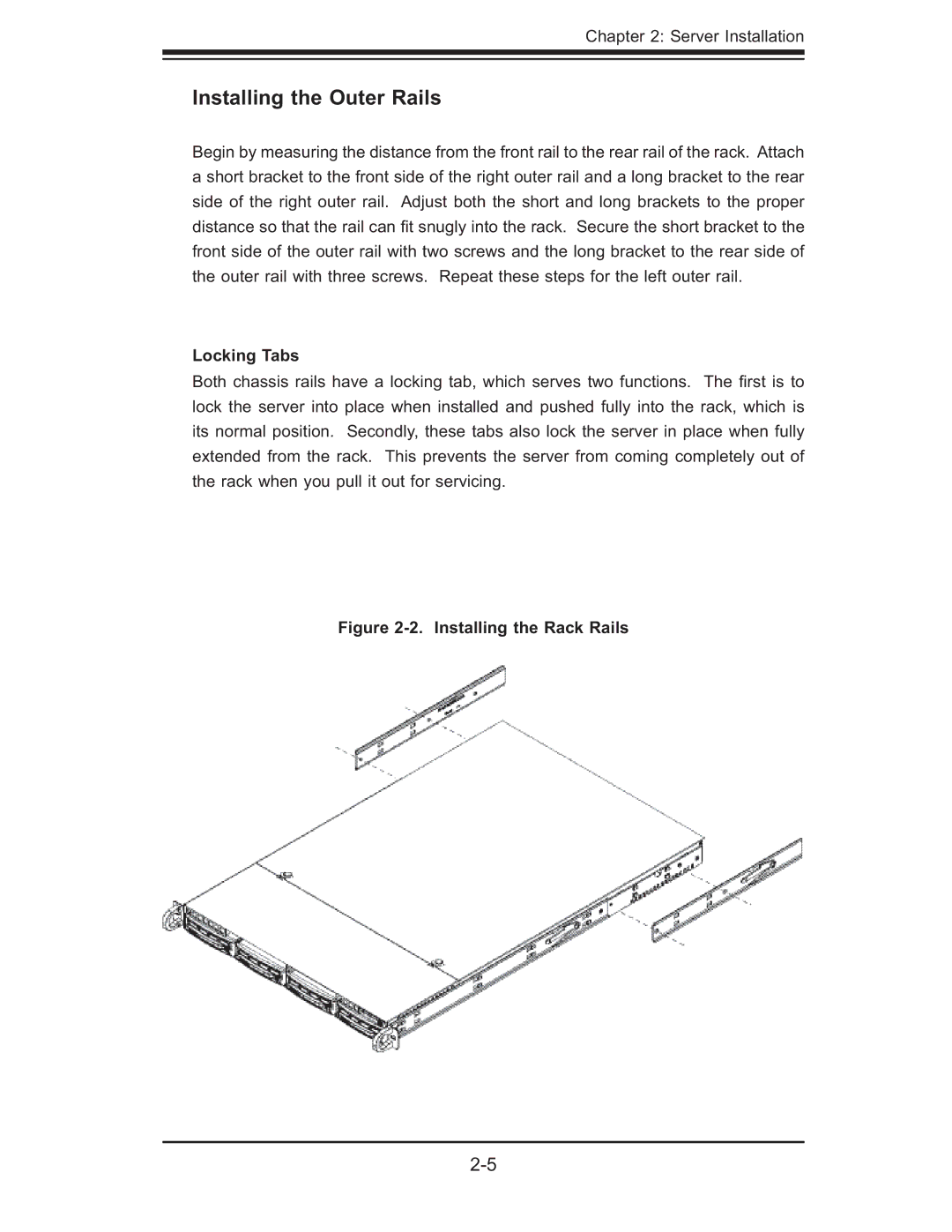 SUPER MICRO Computer 5015M-UR, 5015M-NTR user manual Installing the Outer Rails, Locking Tabs 