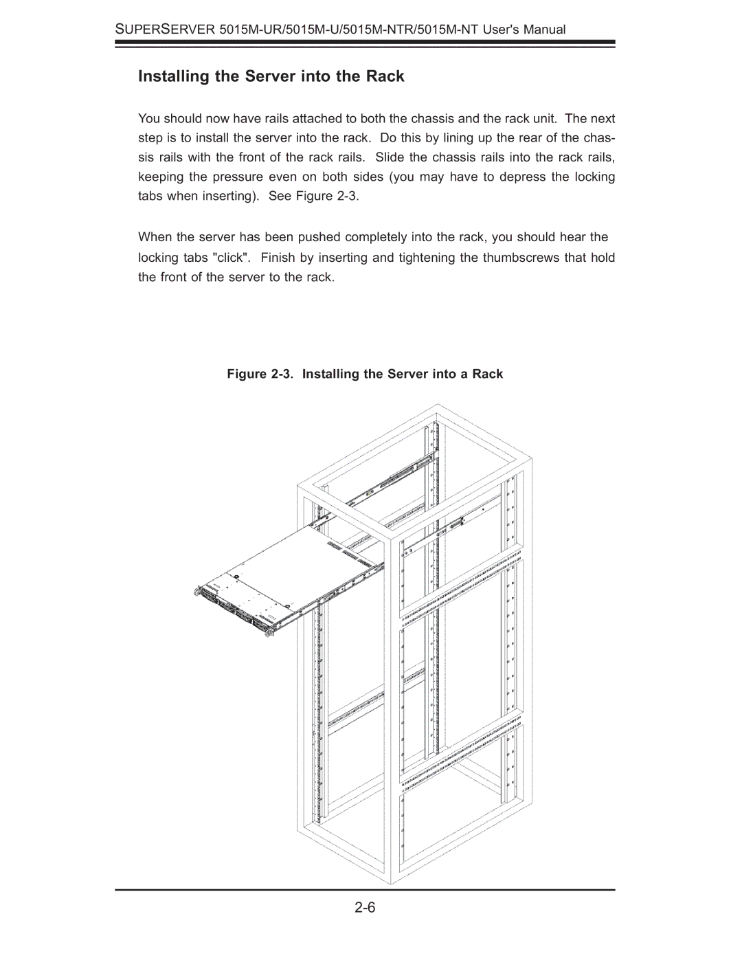 SUPER MICRO Computer 5015M-NT, 5015M-UR Installing the Server into the Rack, Installing the Server into a Rack 