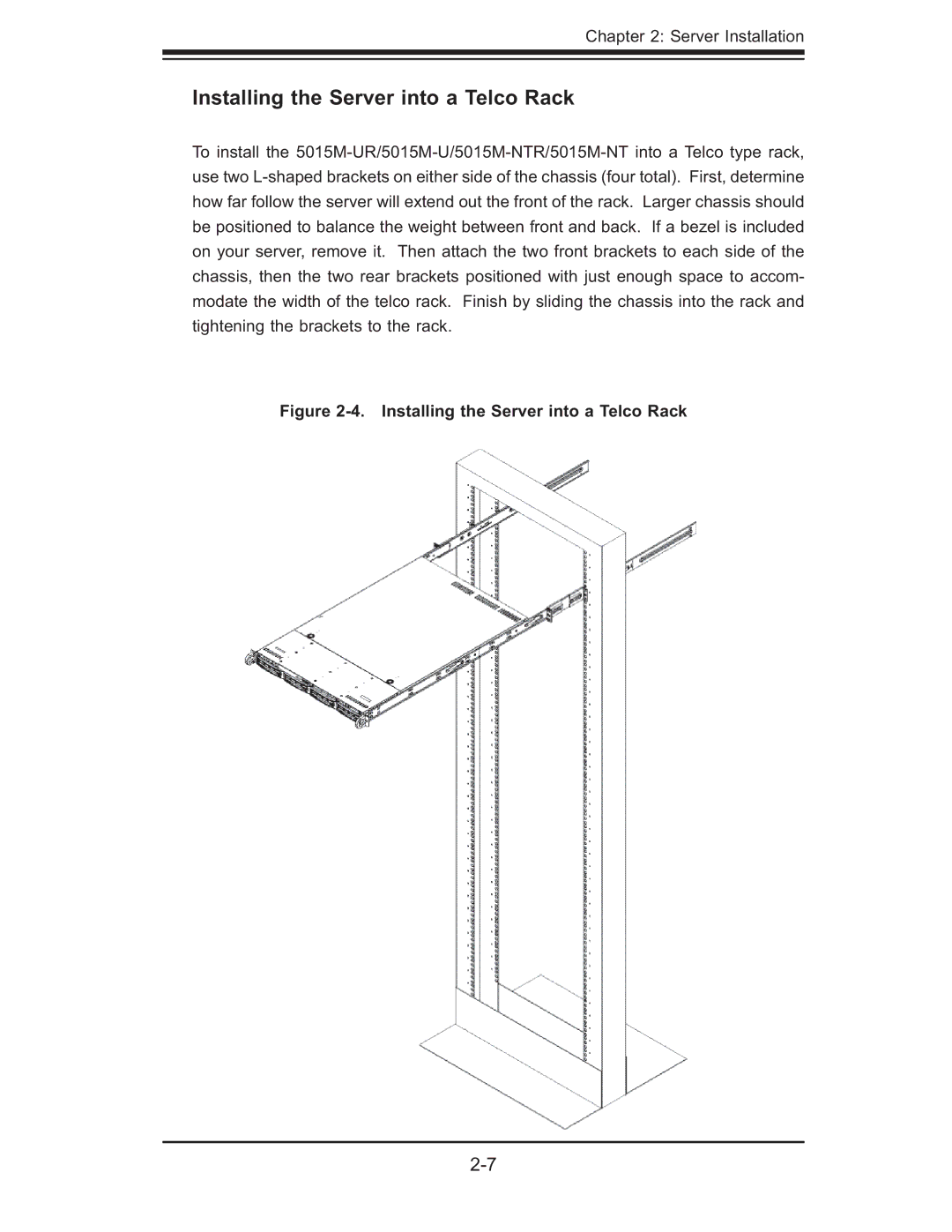 SUPER MICRO Computer 5015M-NTR, 5015M-UR user manual Installing the Server into a Telco Rack 