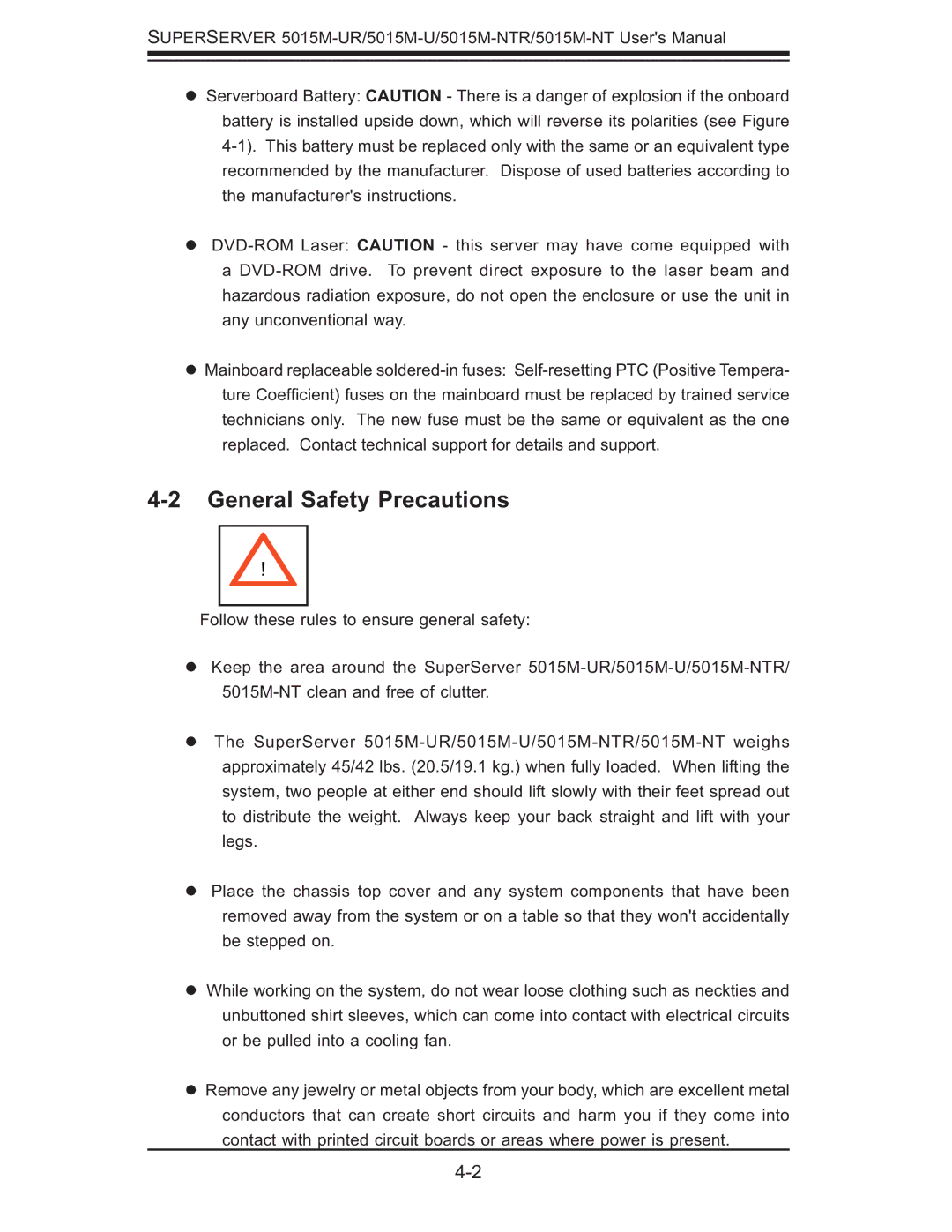 SUPER MICRO Computer 5015M-UR, 5015M-NTR user manual General Safety Precautions 