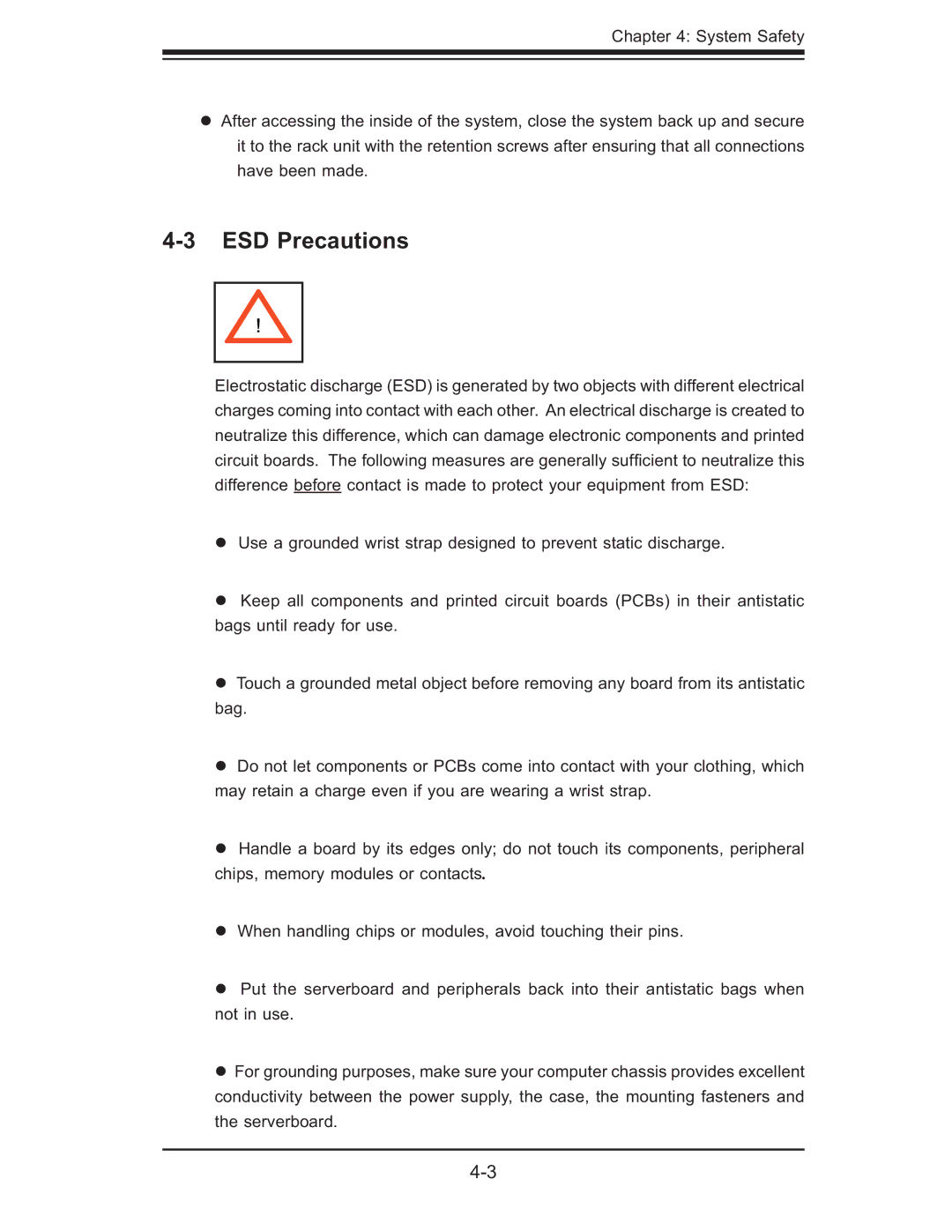 SUPER MICRO Computer 5015M-UR, 5015M-NTR user manual ESD Precautions 