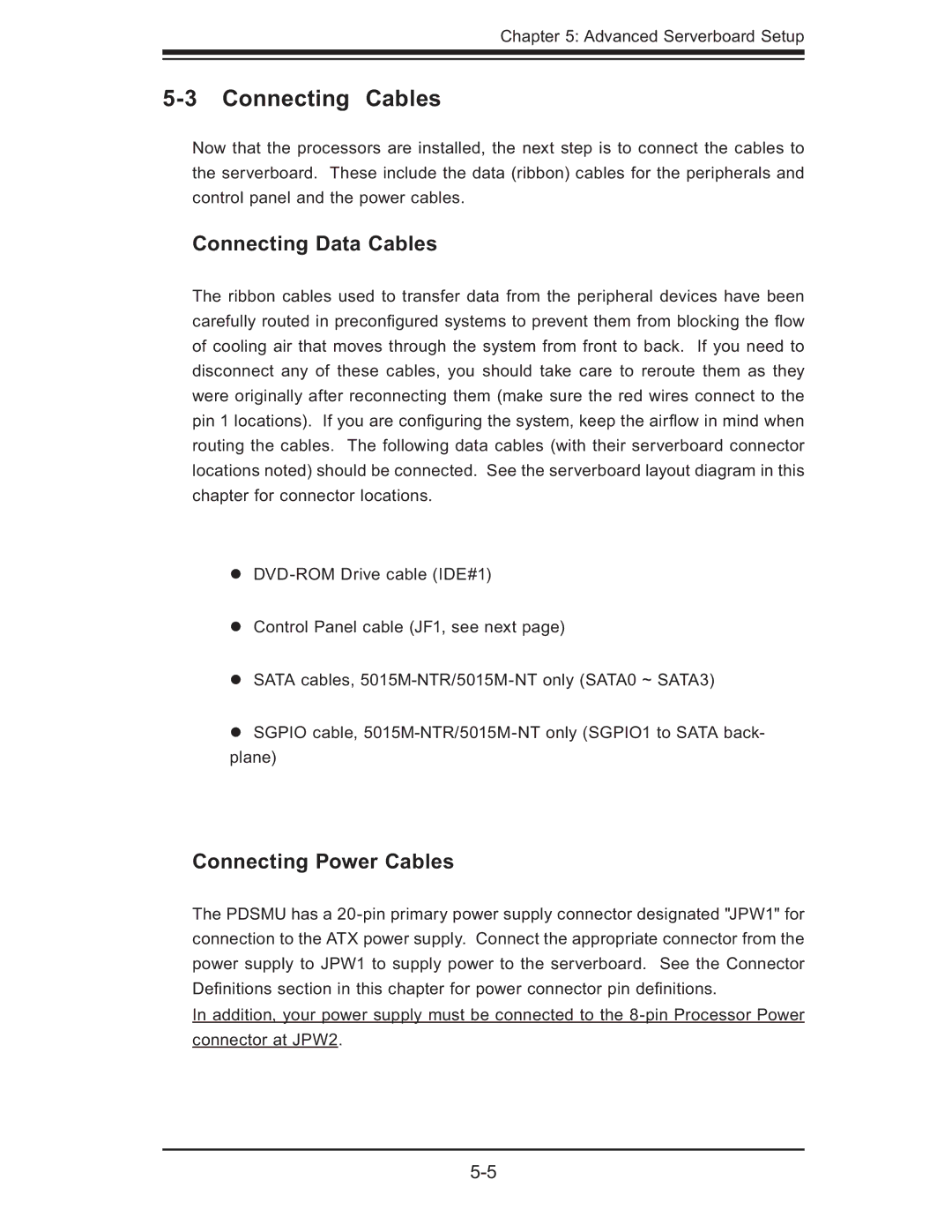 SUPER MICRO Computer 5015M-NTR, 5015M-UR user manual Connecting Cables, Connecting Data Cables, Connecting Power Cables 