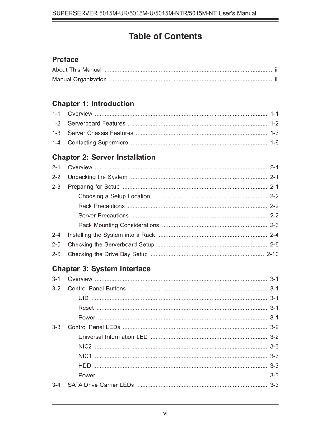 SUPER MICRO Computer 5015M-UR, 5015M-NTR user manual Table of Contents 