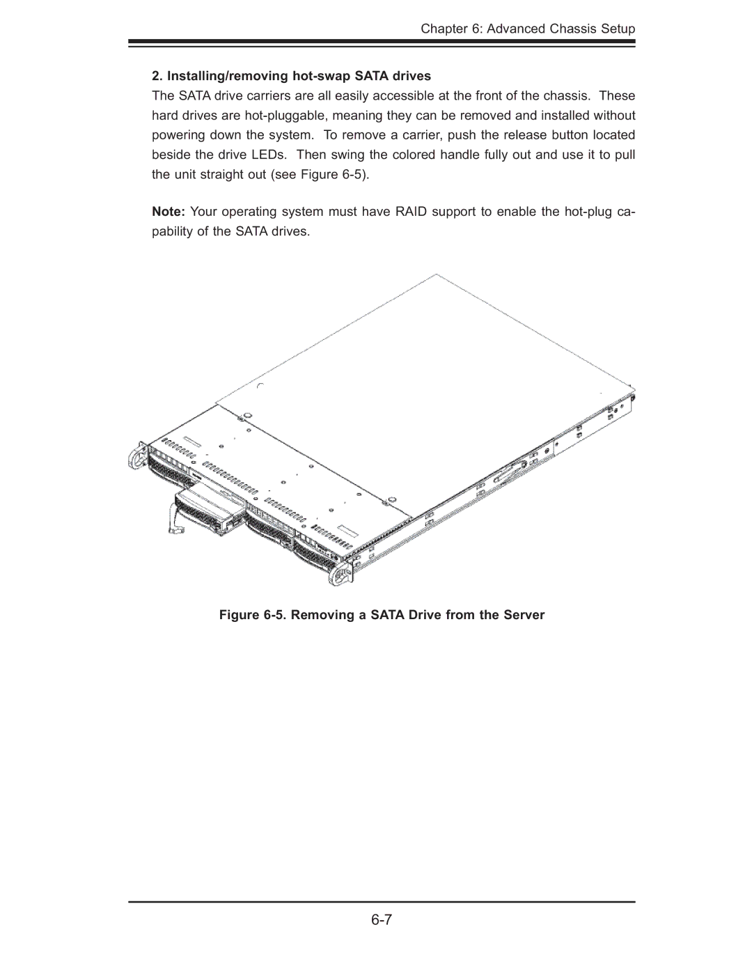 SUPER MICRO Computer 5015M-UR, 5015M-NT Installing/removing hot-swap Sata drives, Removing a Sata Drive from the Server 