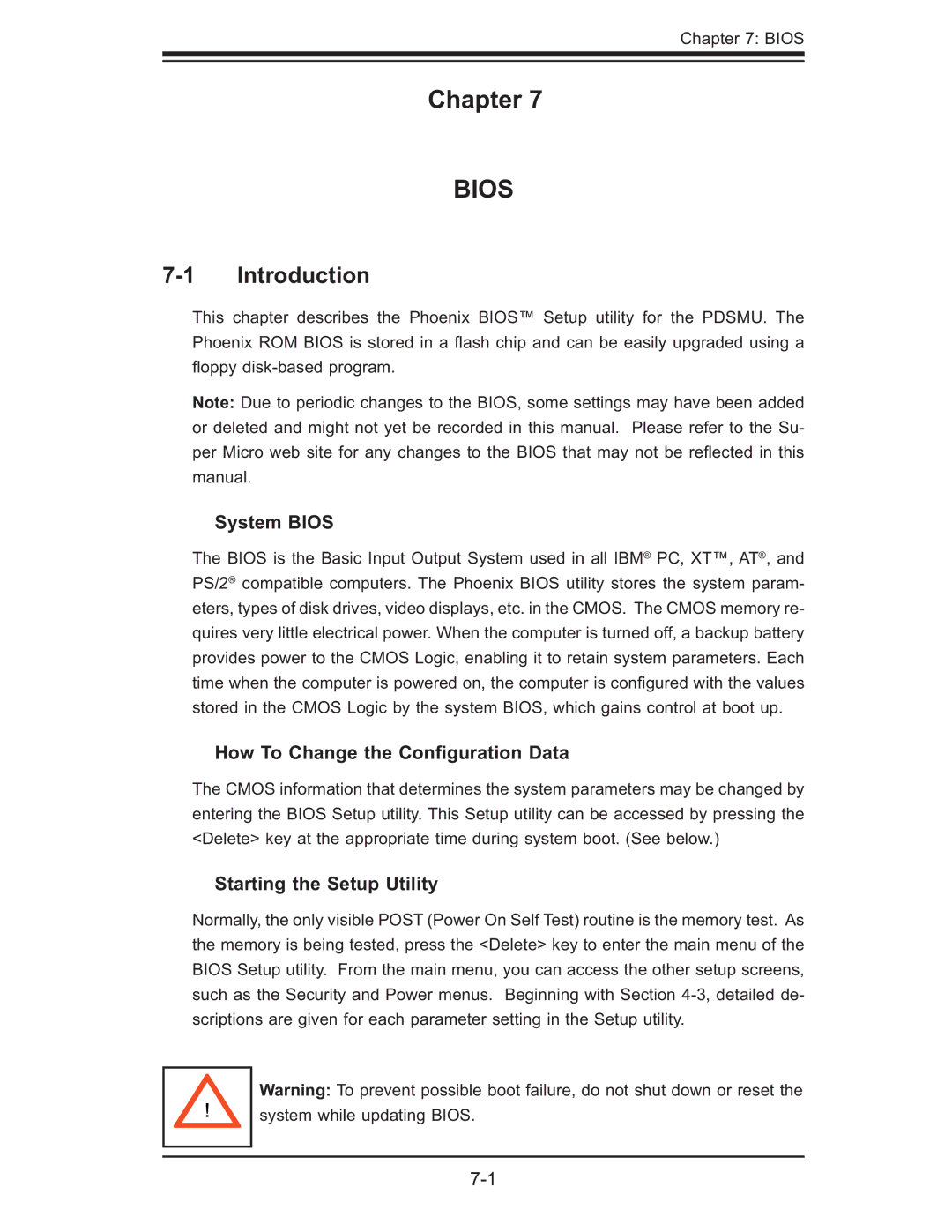 SUPER MICRO Computer 5015M-NTR, 5015M-UR user manual Chapter, Introduction, System Bios, How To Change the Conﬁguration Data 