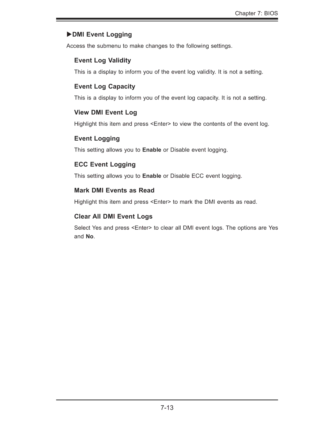 SUPER MICRO Computer 5015M-NTR, 5015M-UR DMI Event Logging, Event Log Validity, Event Log Capacity, View DMI Event Log 