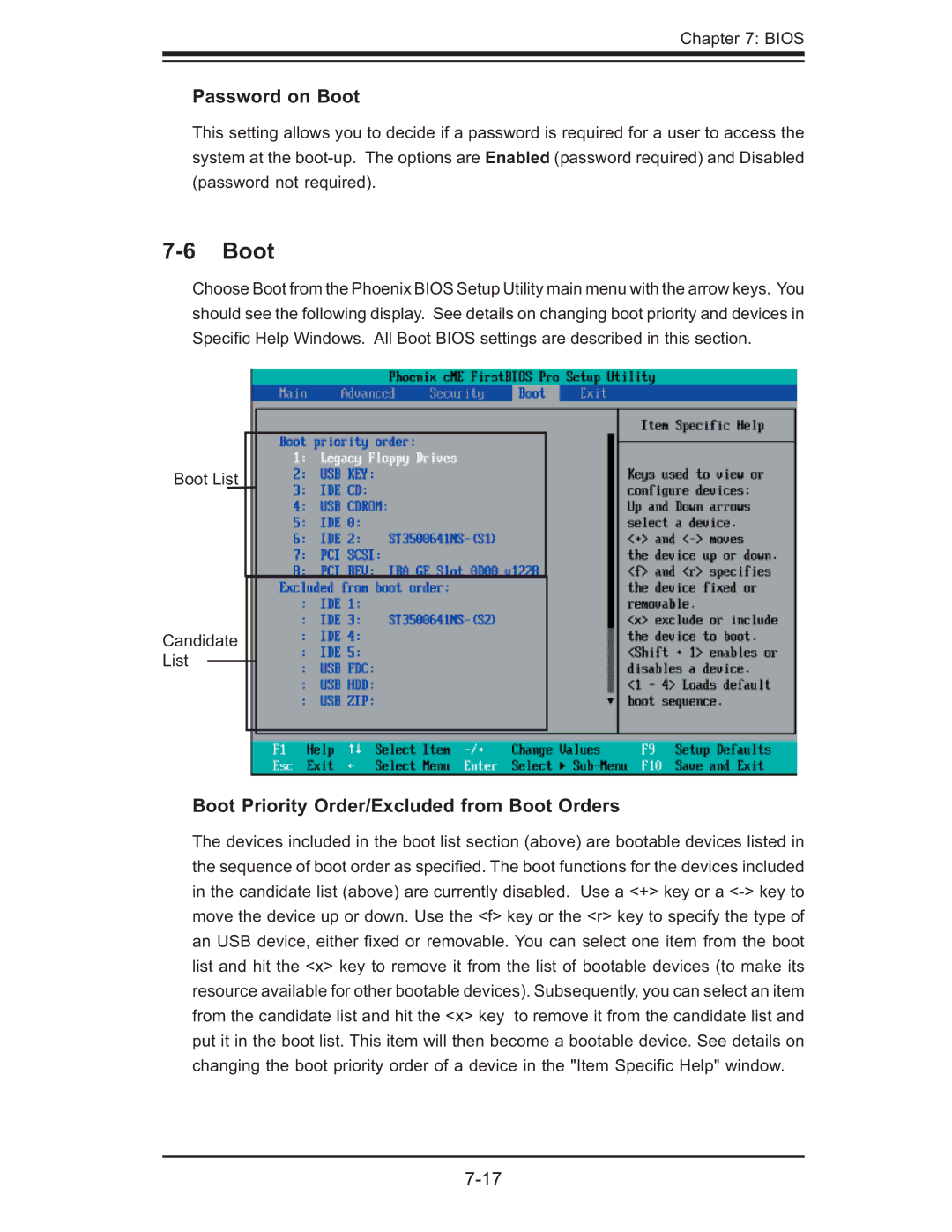 SUPER MICRO Computer 5015M-NTR, 5015M-UR user manual Password on Boot, Boot Priority Order/Excluded from Boot Orders 