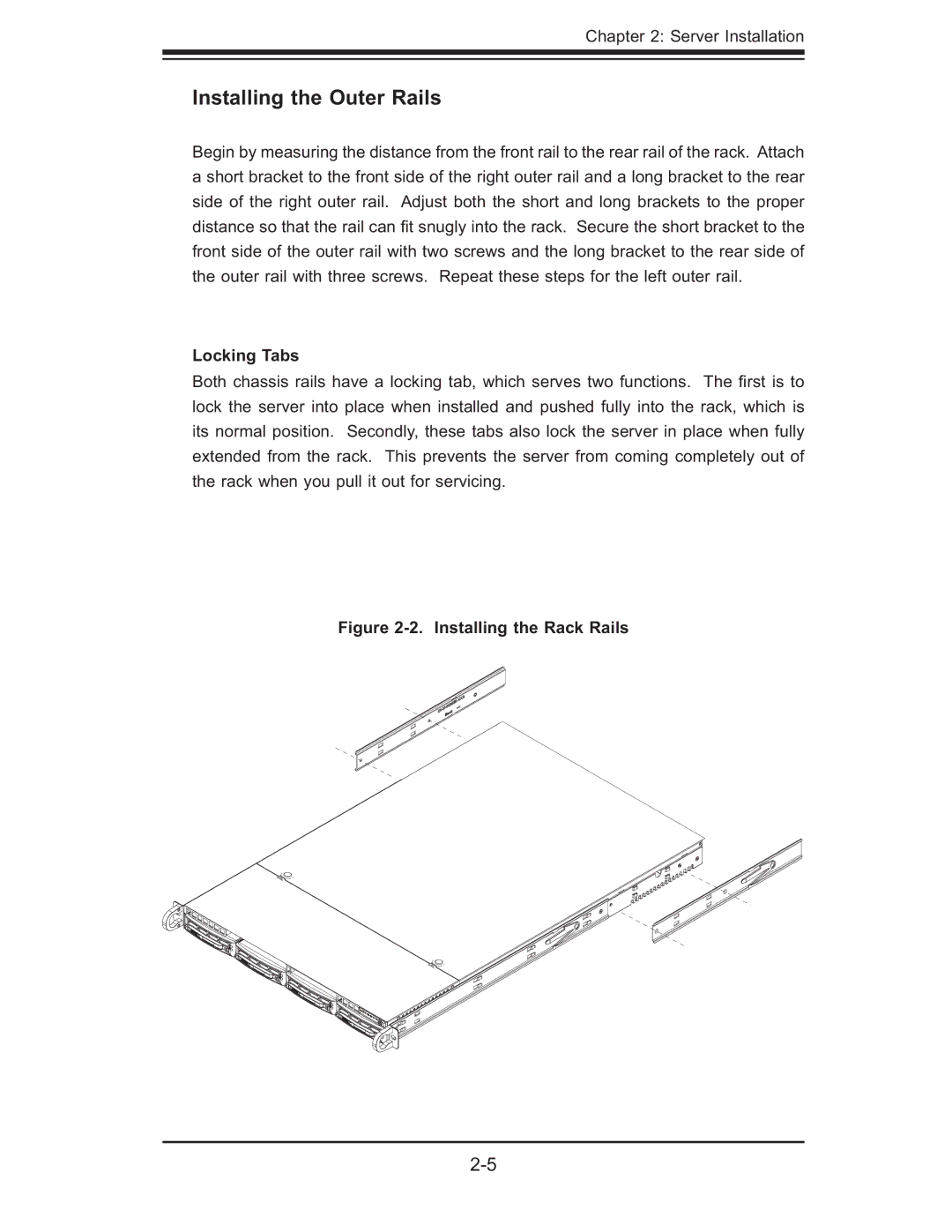 SUPER MICRO Computer 5015M-UR, 5015M-NTR user manual Installing the Outer Rails, Locking Tabs 