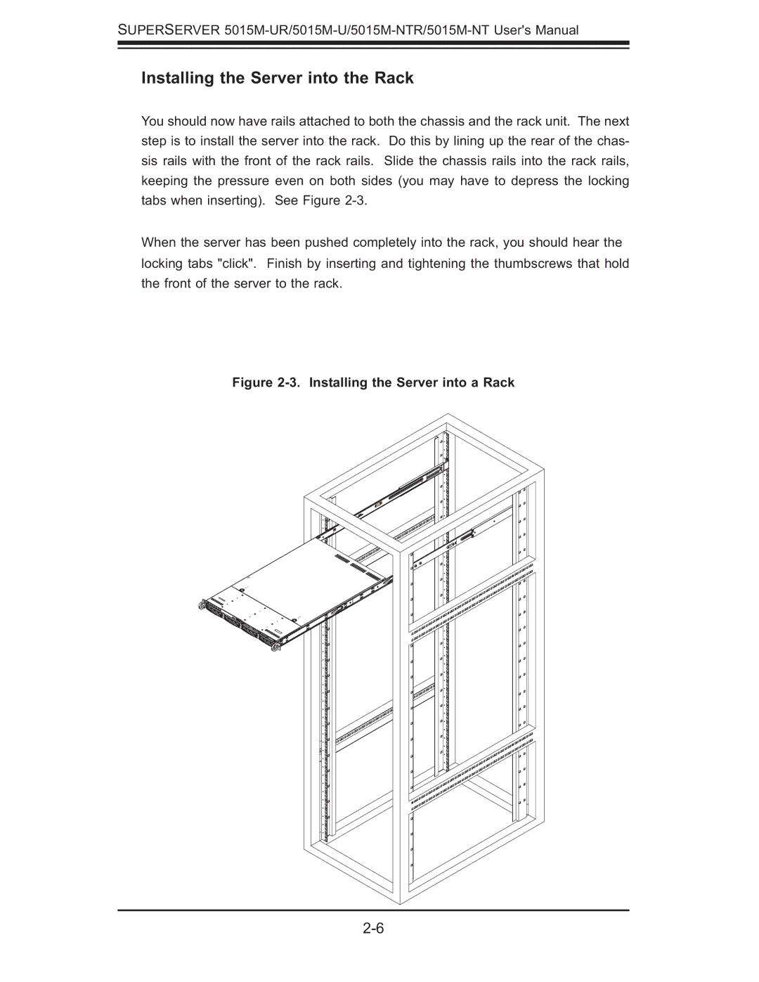 SUPER MICRO Computer 5015M-NT, 5015M-UR Installing the Server into the Rack, Installing the Server into a Rack 