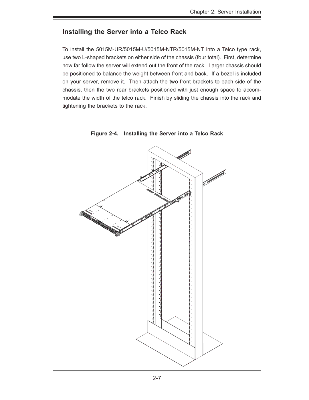 SUPER MICRO Computer 5015M-NTR, 5015M-UR user manual Installing the Server into a Telco Rack 