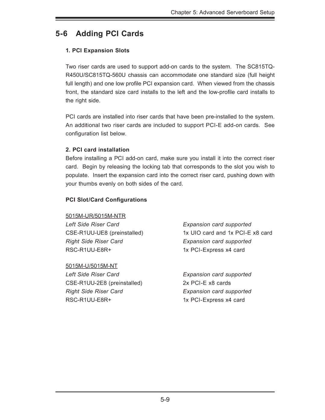 SUPER MICRO Computer 5015M-NTR, 5015M-UR user manual Adding PCI Cards, PCI Expansion Slots, PCI card installation 