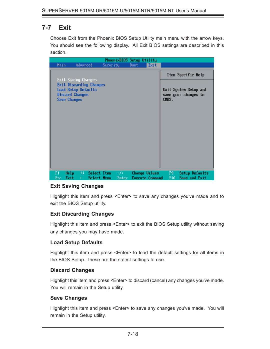 SUPER MICRO Computer 5015M-UR, 5015M-NTR user manual Exit 