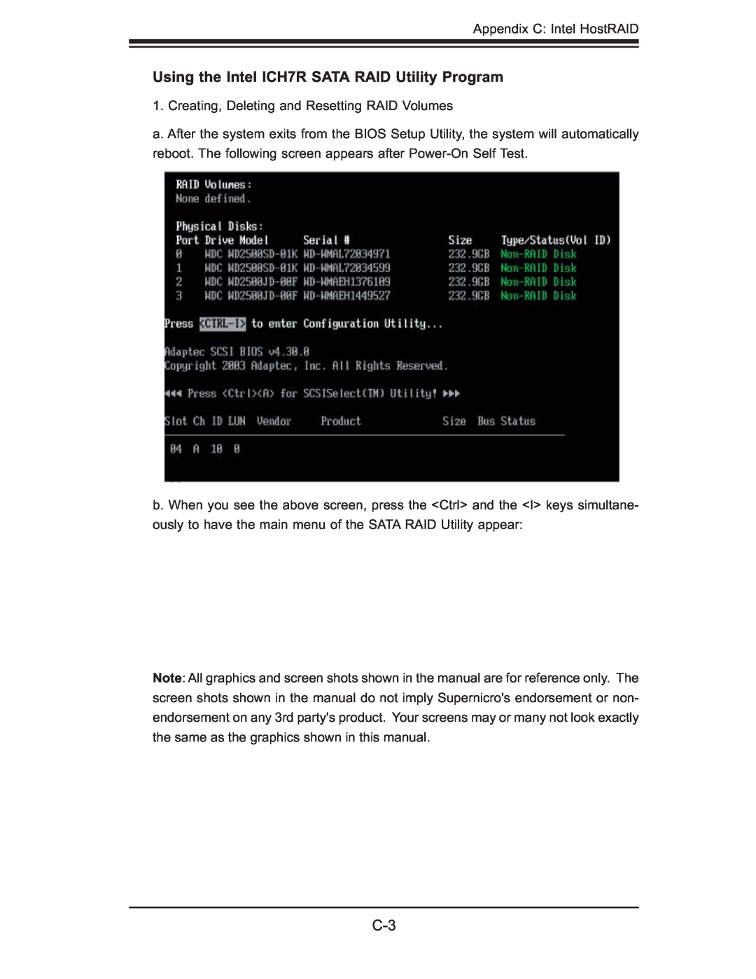 SUPER MICRO Computer 5015M-NTR, 5015M-UR user manual Using the Intel ICH7R SATA RAID Utility Program 