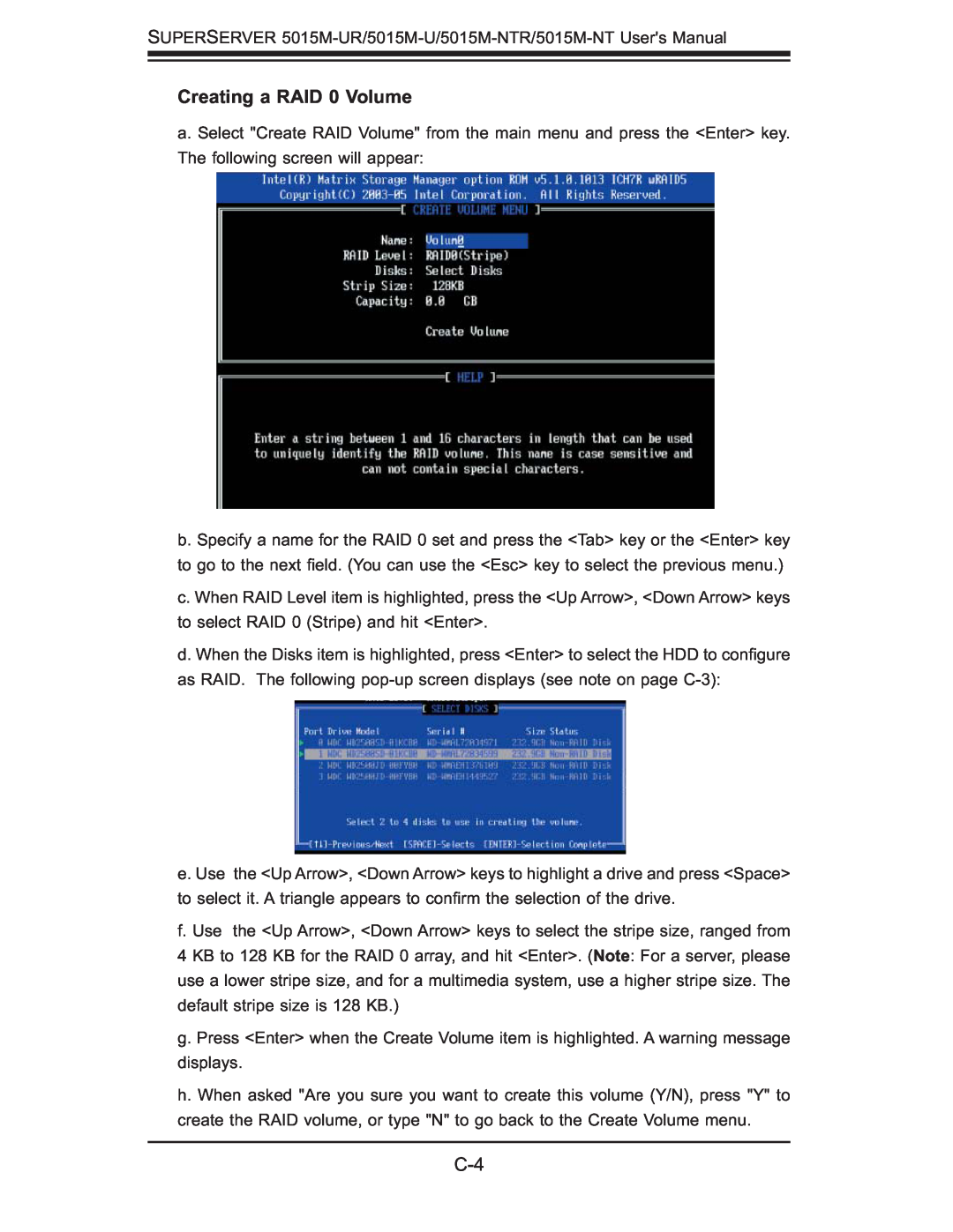 SUPER MICRO Computer 5015M-UR, 5015M-NTR user manual Creating a RAID 0 Volume 
