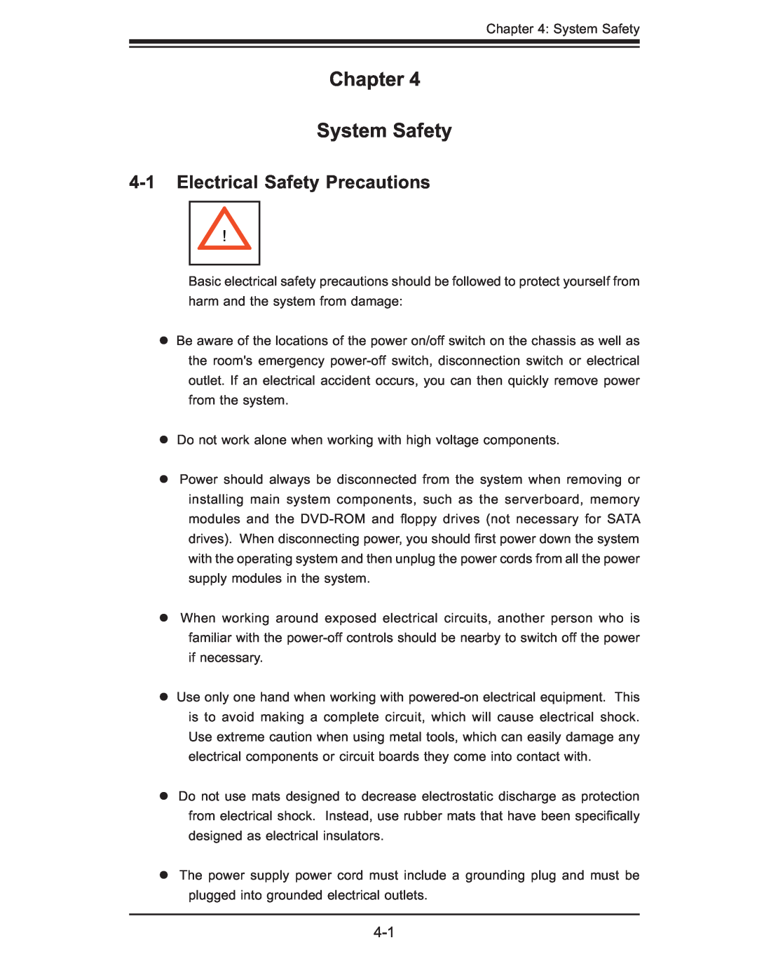 SUPER MICRO Computer 5015M-NTR, 5015M-UR user manual Chapter System Safety, Electrical Safety Precautions 