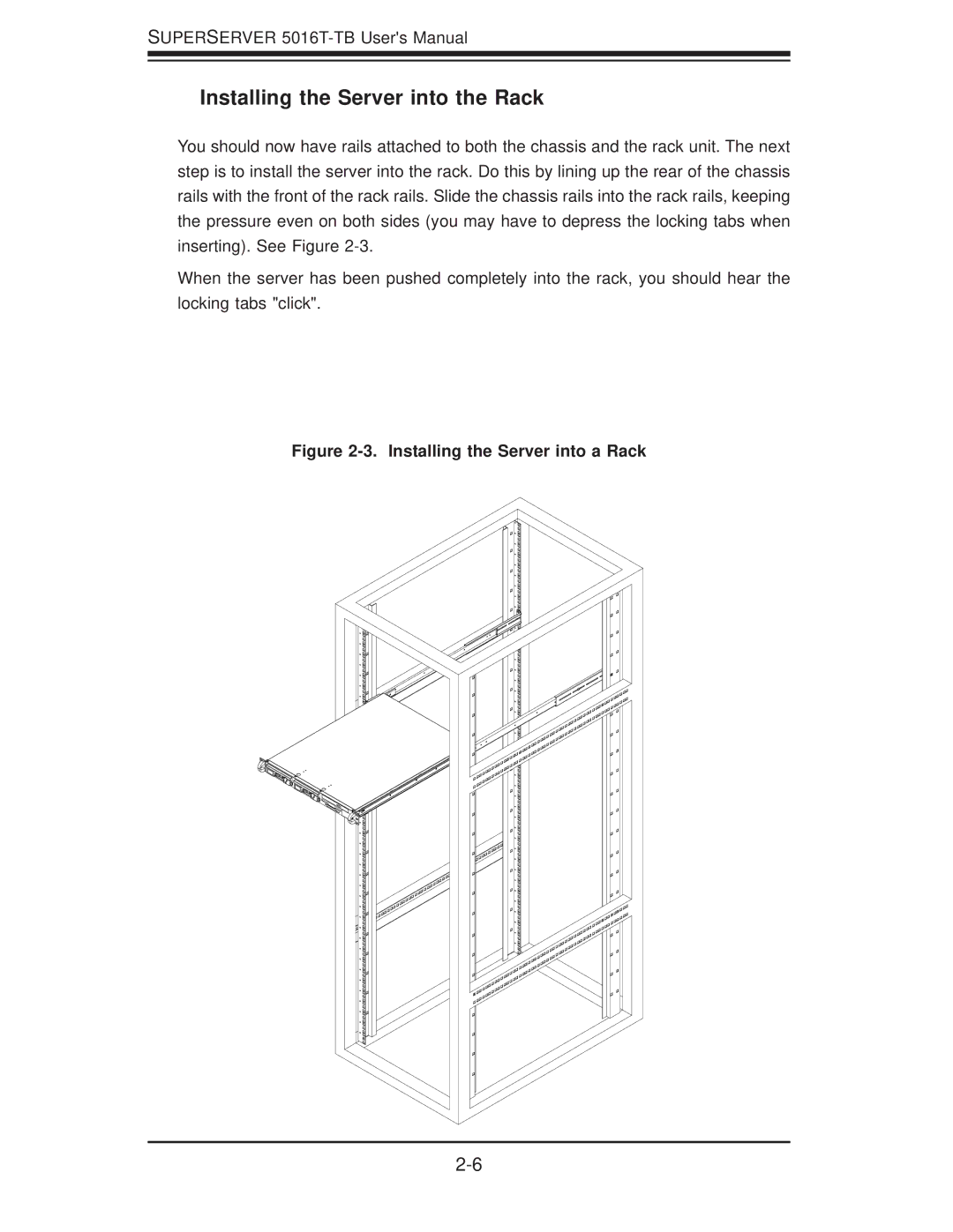 SUPER MICRO Computer 5016T-TB user manual Installing the Server into the Rack, Installing the Server into a Rack 