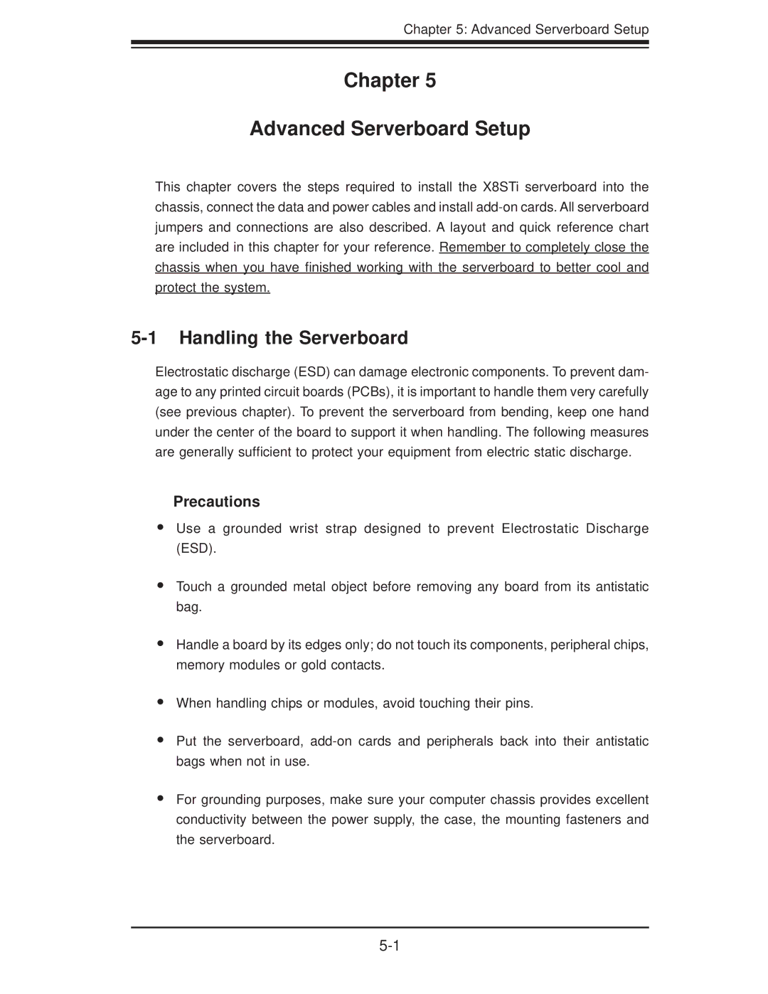 SUPER MICRO Computer 5016T-TB user manual Chapter Advanced Serverboard Setup, Handling the Serverboard 