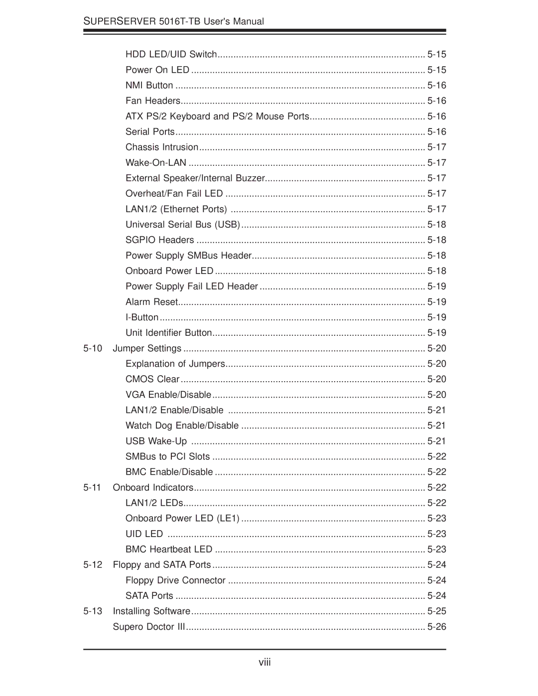 SUPER MICRO Computer 5016T-TB user manual Viii 