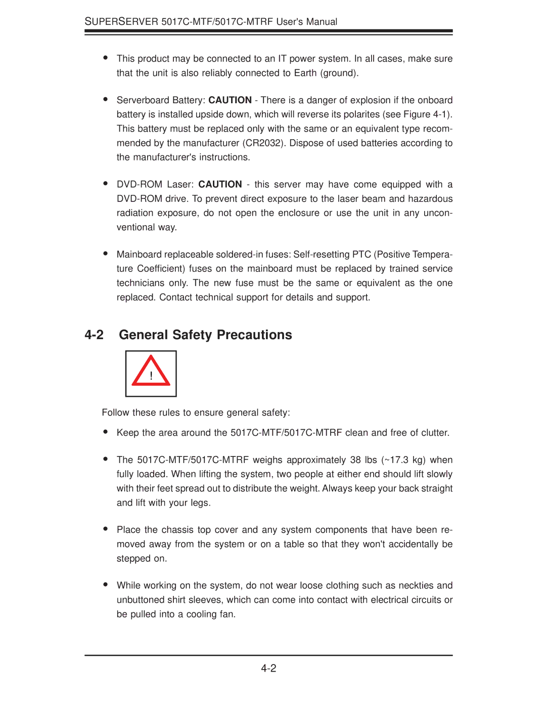 SUPER MICRO Computer 5017C-MTRF, 5017C-MTF manual General Safety Precautions 