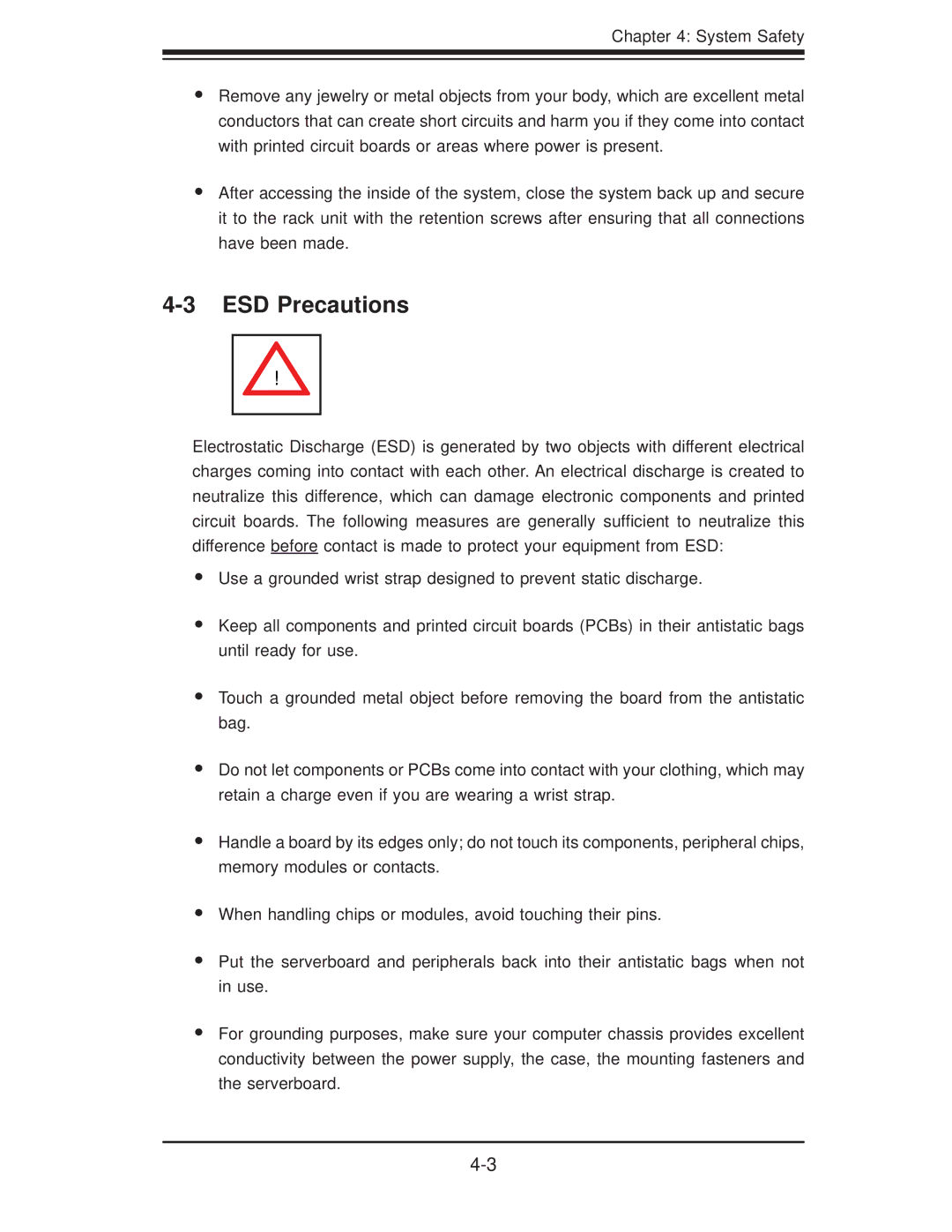 SUPER MICRO Computer 5017C-MTF, 5017C-MTRF manual ESD Precautions 