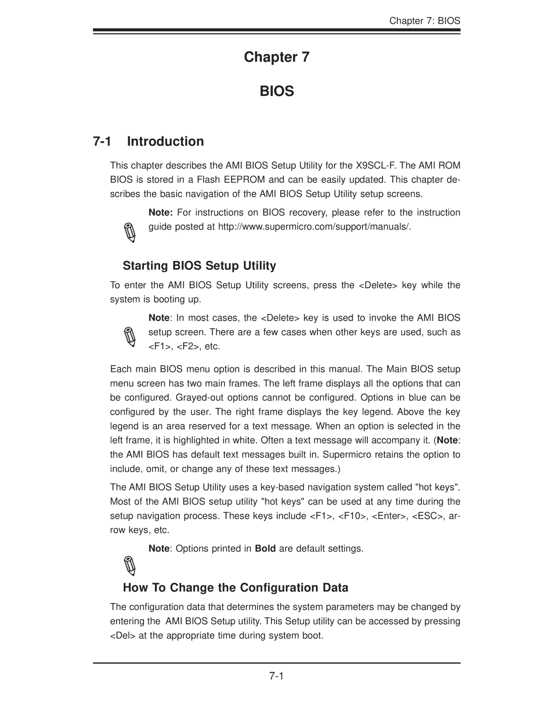 SUPER MICRO Computer 5017C-MTF Chapter, Introduction, Starting Bios Setup Utility, How To Change the Conﬁguration Data 