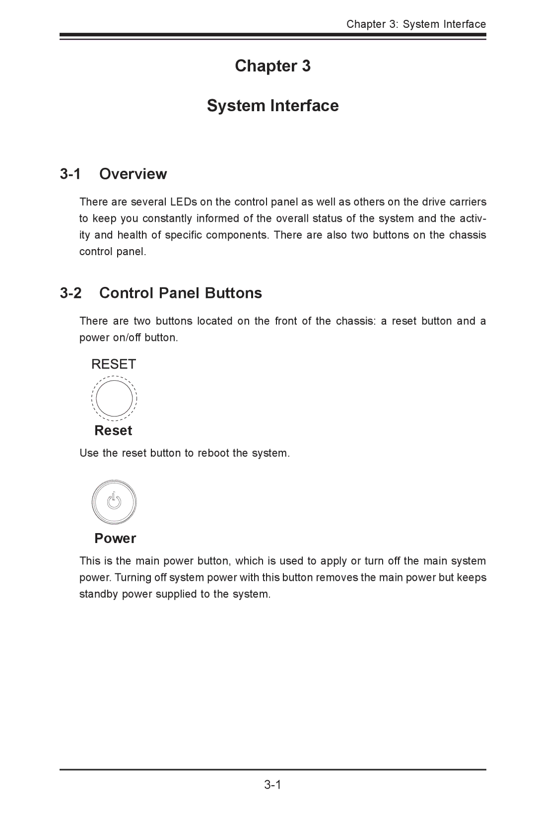 SUPER MICRO Computer 5017P-TF, 5017P-TLN4F user manual Control Panel Buttons, Reset, Power 