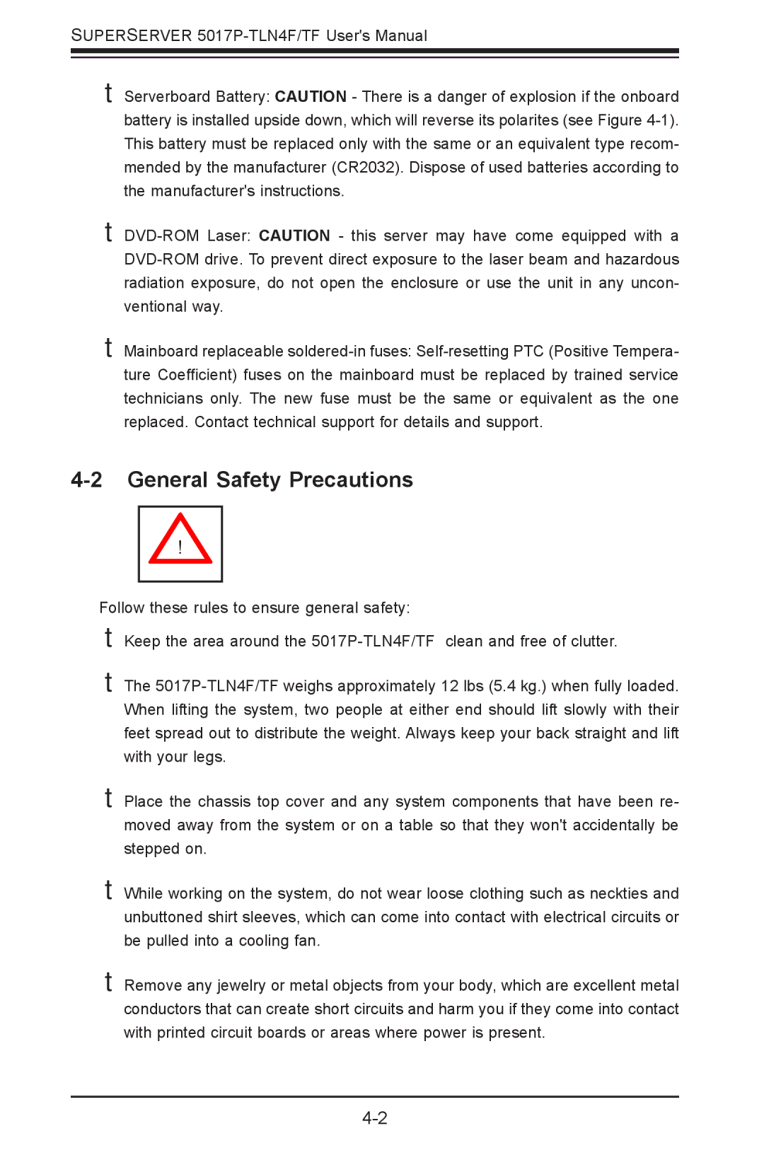 SUPER MICRO Computer 5017P-TLN4F, 5017P-TF user manual General Safety Precautions 