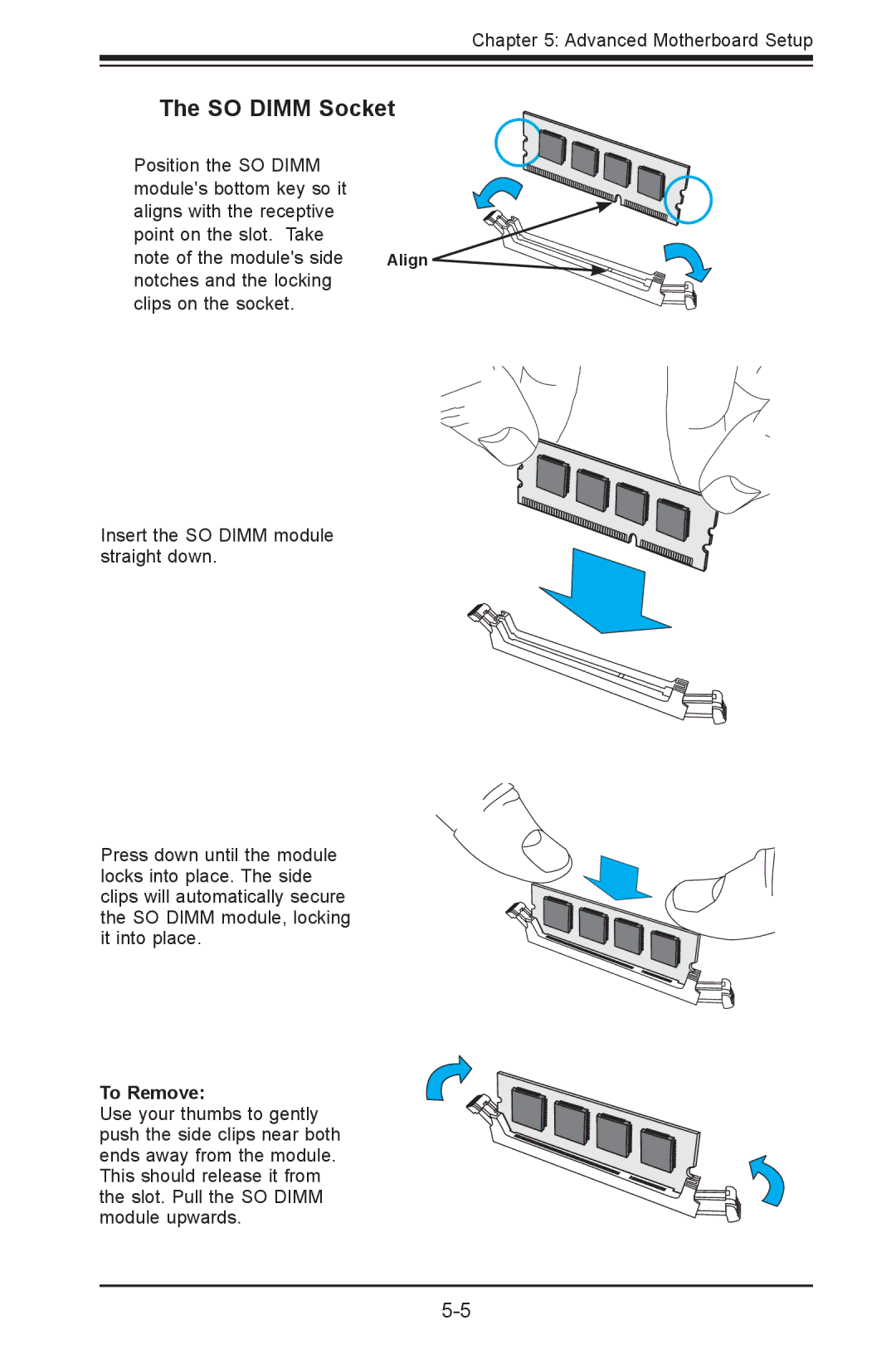 SUPER MICRO Computer 5017P-TF, 5017P-TLN4F user manual SO Dimm Socket, To Remove 