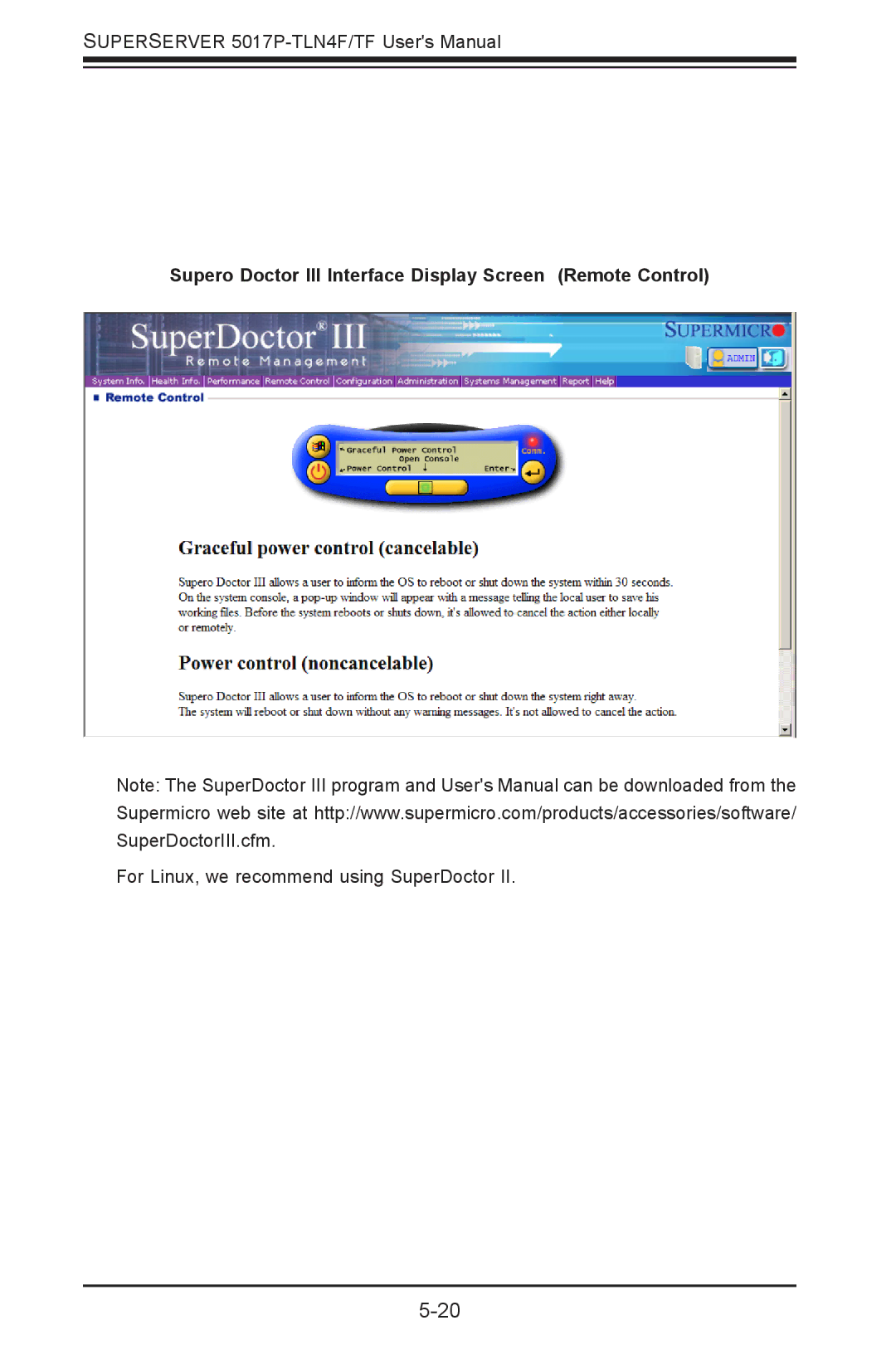 SUPER MICRO Computer 5017P-TLN4F, 5017P-TF user manual Supero Doctor III Interface Display Screen Remote Control 