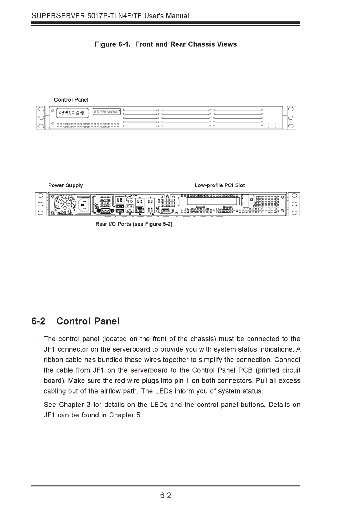 SUPER MICRO Computer 5017P-TF, 5017P-TLN4F user manual Control Panel, Front and Rear Chassis Views 