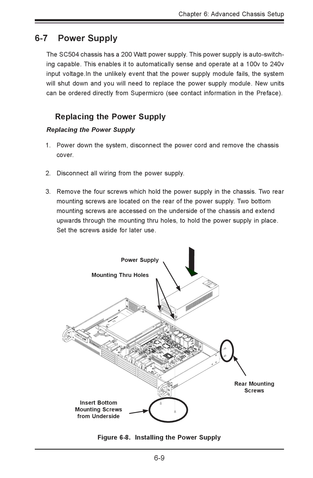 SUPER MICRO Computer 5017P-TLN4F, 5017P-TF user manual Replacing the Power Supply 