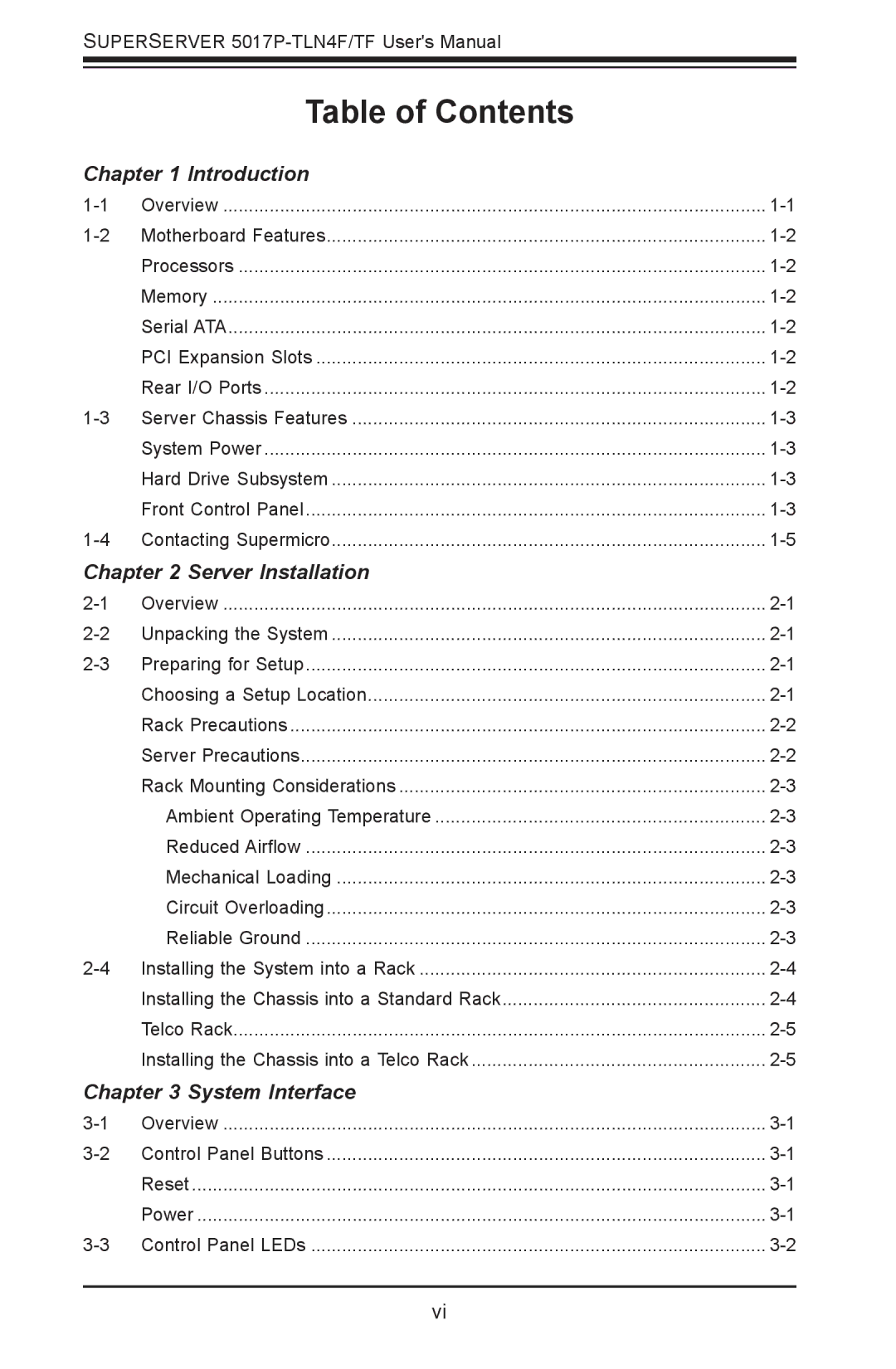 SUPER MICRO Computer 5017P-TLN4F, 5017P-TF user manual Table of Contents 