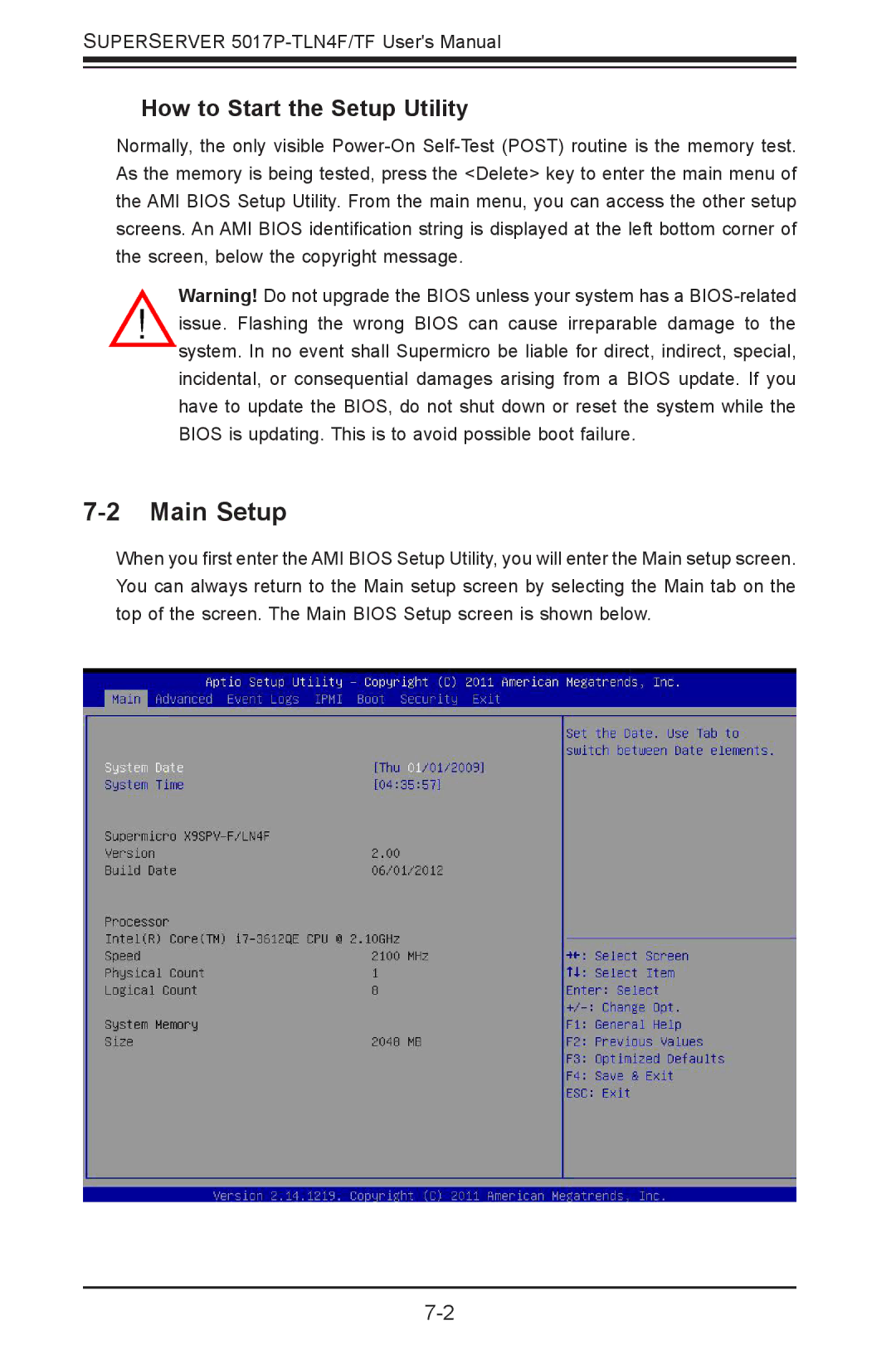 SUPER MICRO Computer 5017P-TF, 5017P-TLN4F user manual Main Setup, How to Start the Setup Utility 