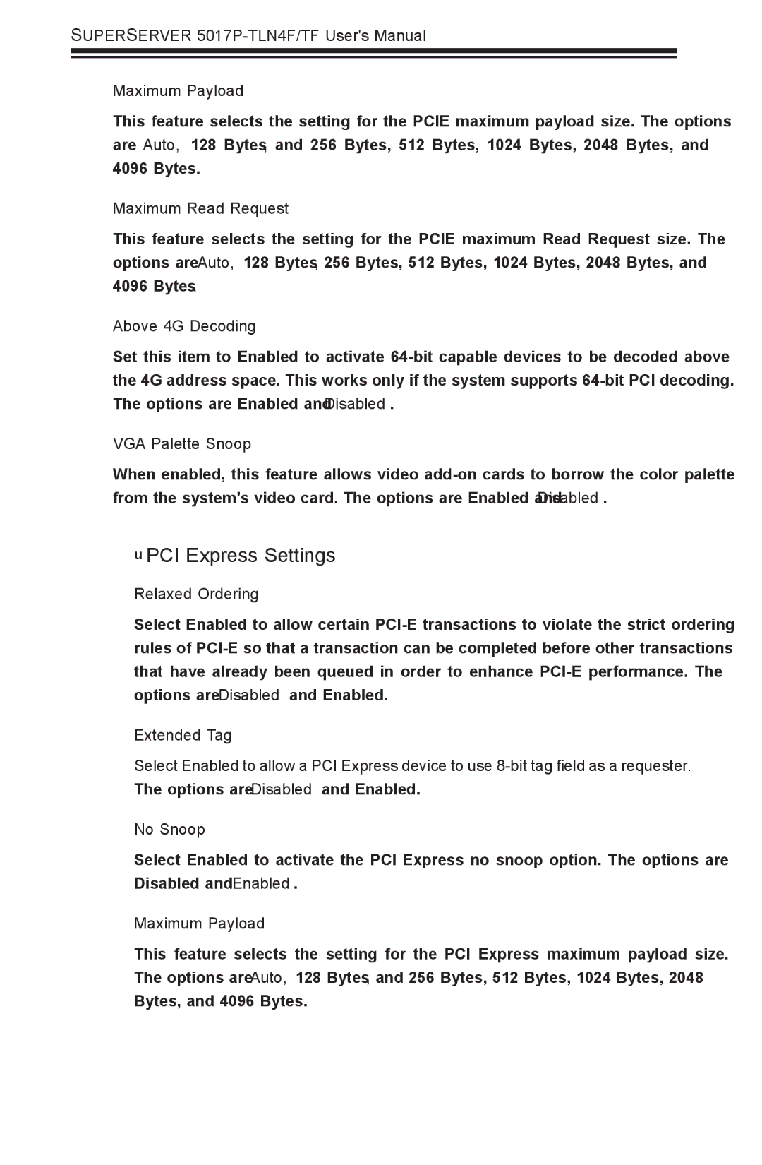 SUPER MICRO Computer 5017P-TLN4F, 5017P-TF user manual PCI Express Settings 