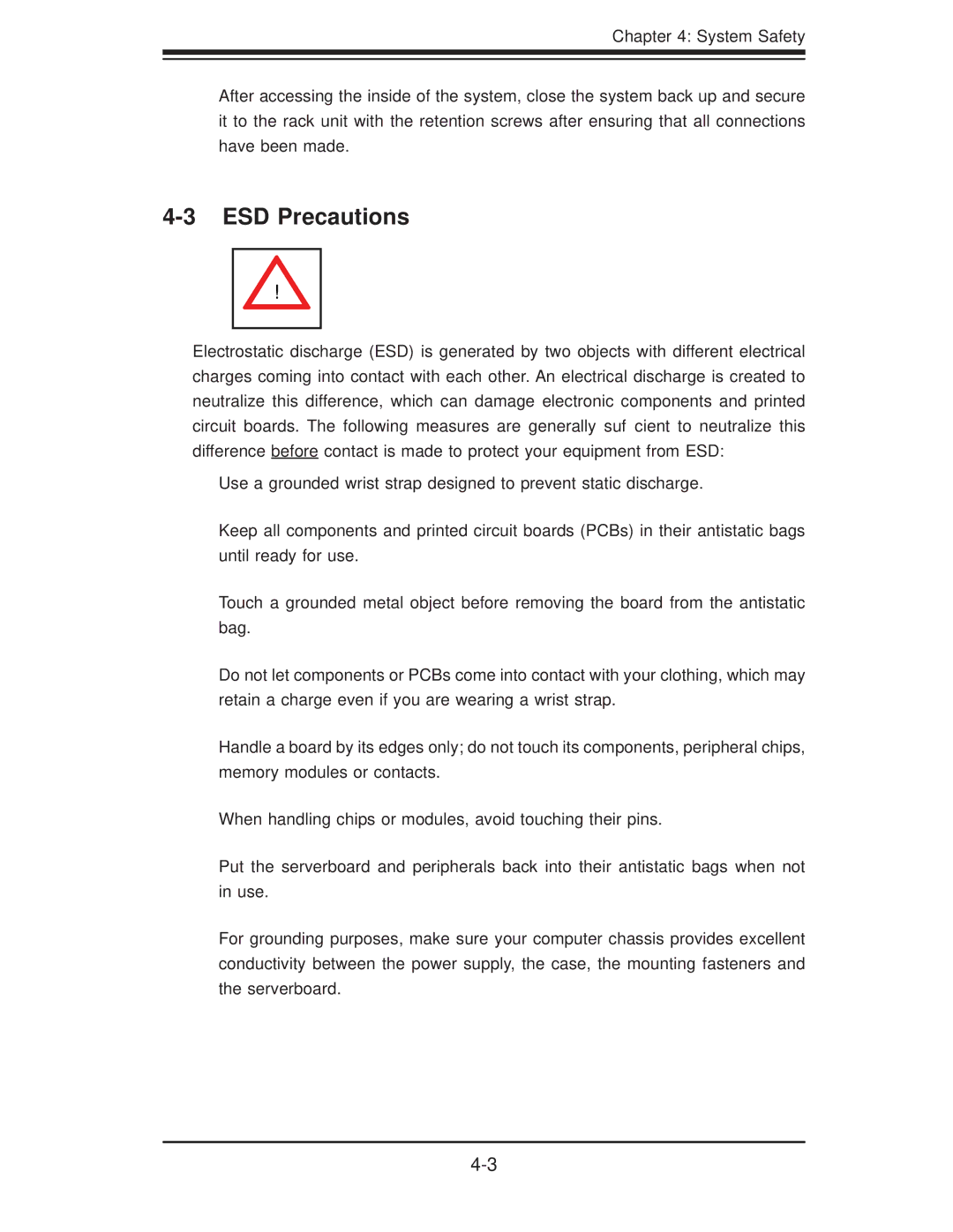 SUPER MICRO Computer 5037C-T user manual ESD Precautions 