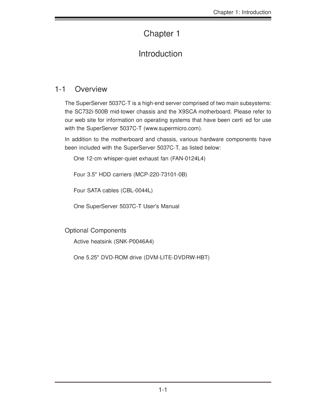 SUPER MICRO Computer 5037C-T user manual Chapter Introduction, Overview 