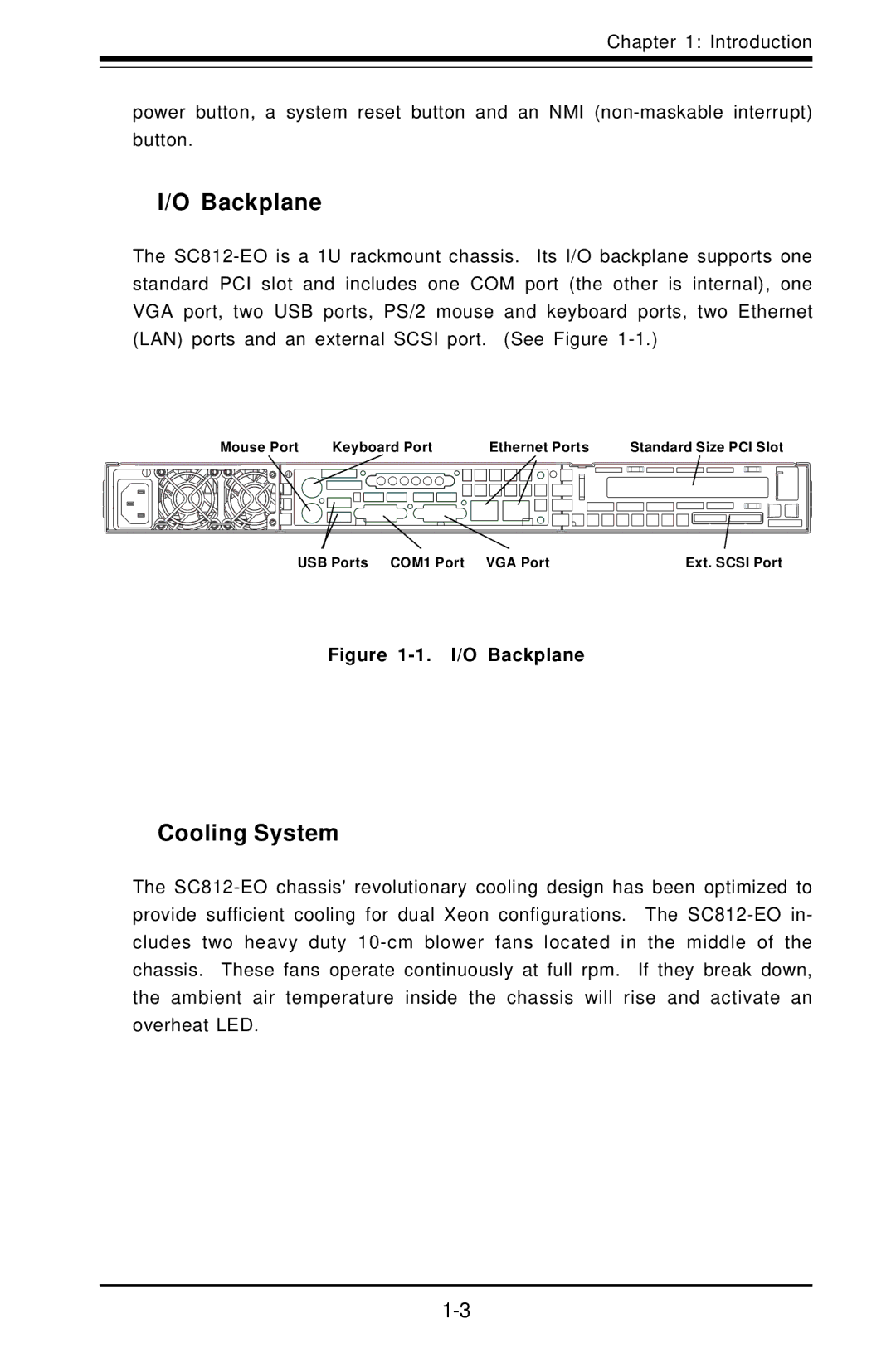 SUPER MICRO Computer 6012L-6 user manual Backplane, Cooling System 