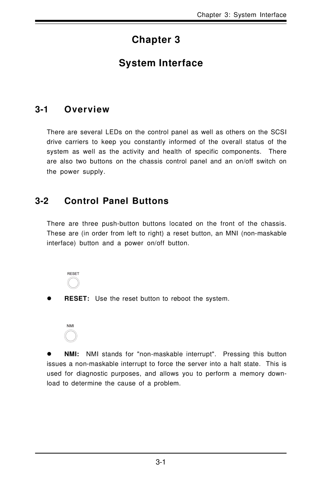 SUPER MICRO Computer 6012L-6 user manual Chapter System Interface, Control Panel Buttons 